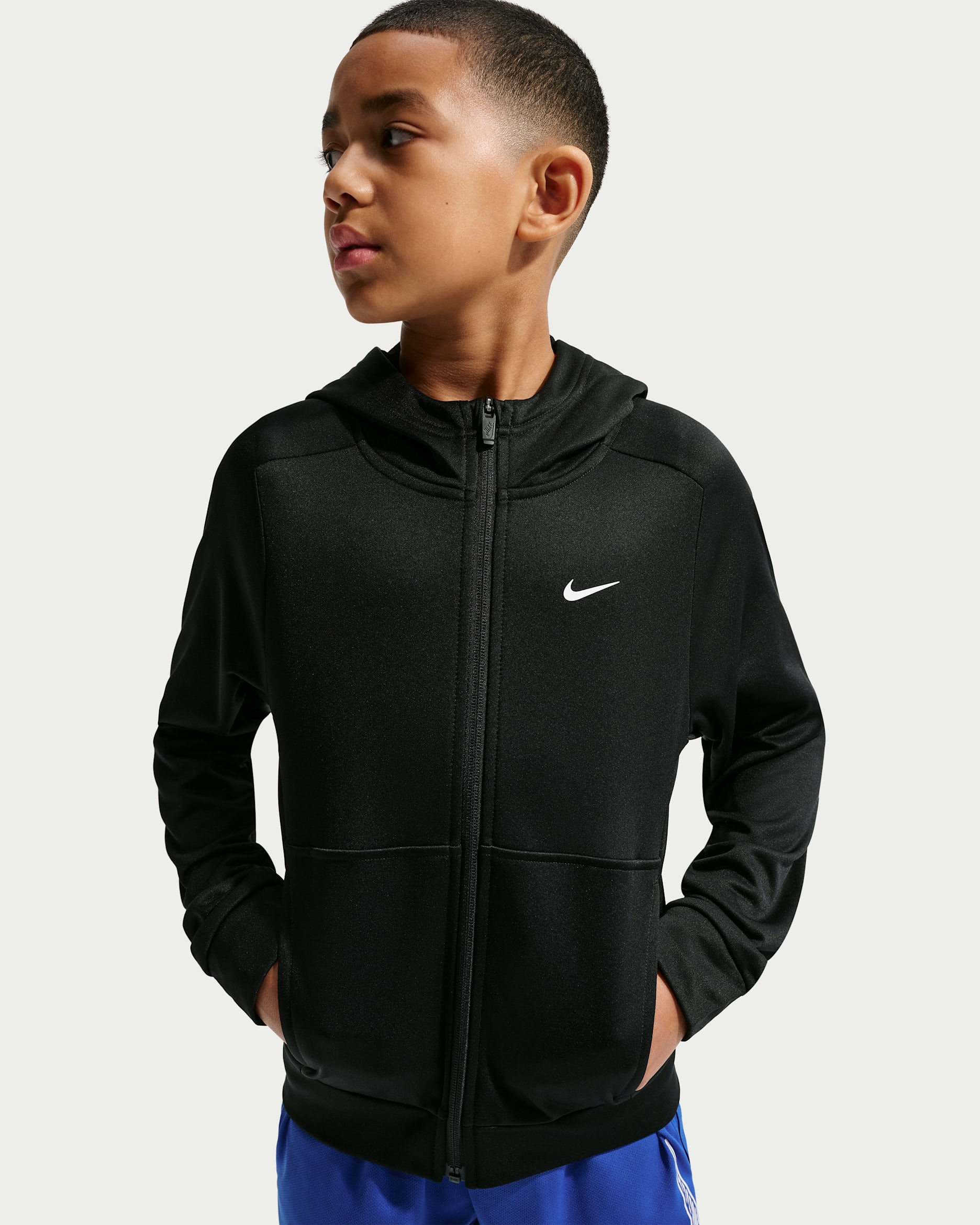 Nike Big Kids' (Boys') Therma-FIT Fleece Full-Zip Hoodie - Black/White