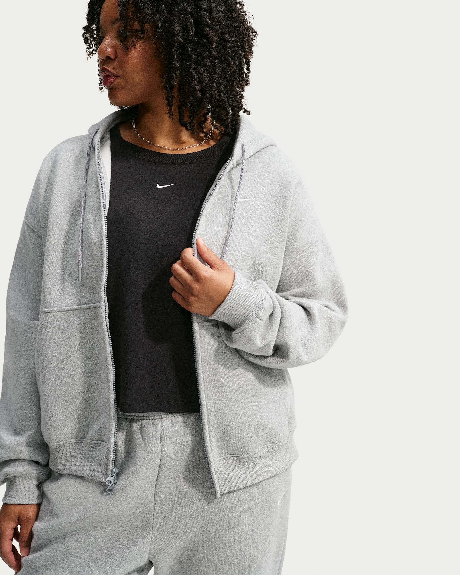 Nike Studio Fleece Medium Weight Women's Oversized Full-Zip Hoodie - Dark Grey Heather/Sail