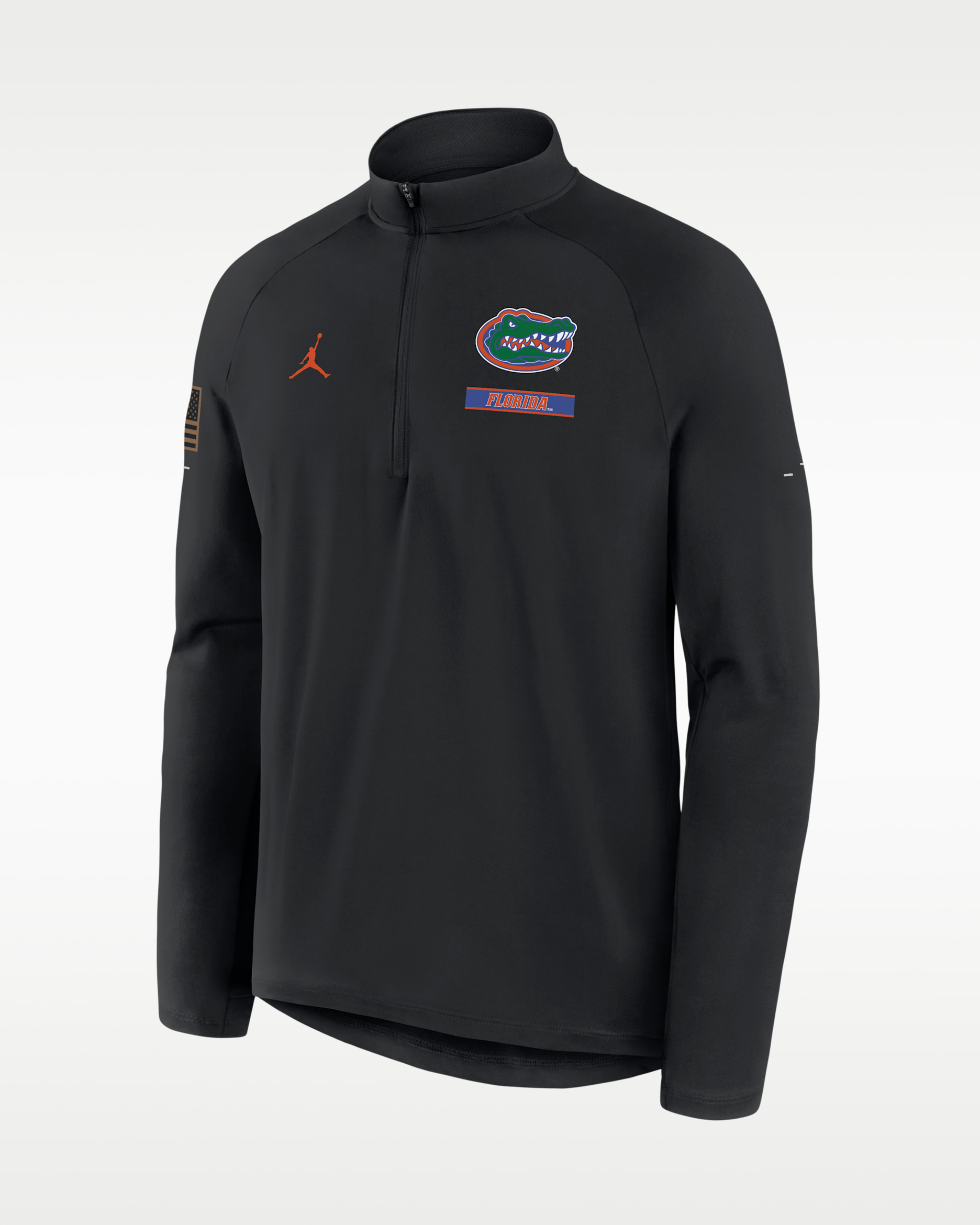 Playera de manga larga universitaria de medio cierre marca Jordan Dri-FIT para hombre Florida 2026 Military Appreciation Stride - Negro