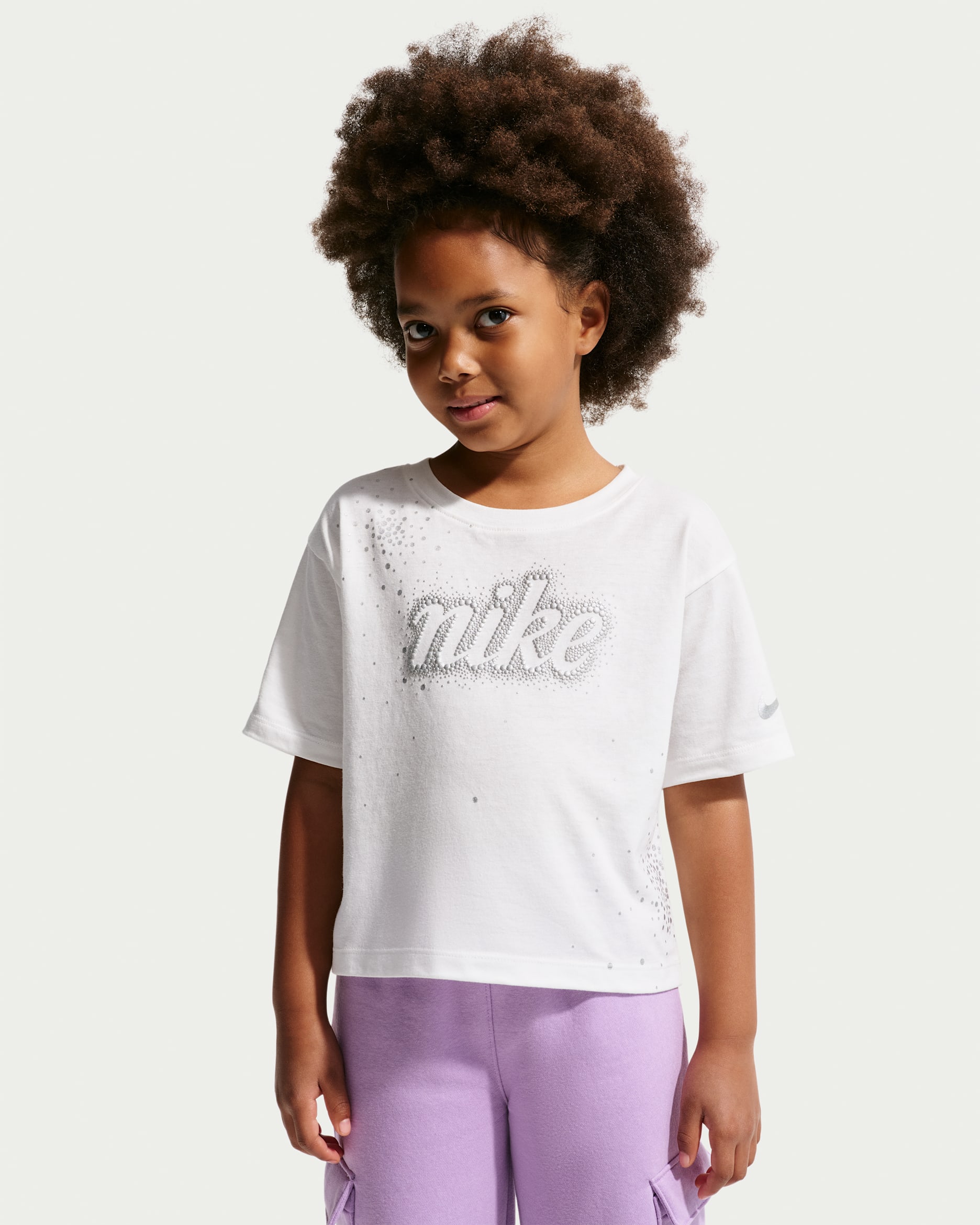 Nike Little Kids' Swoosh Sparkle Boxy T-Shirt - Sail