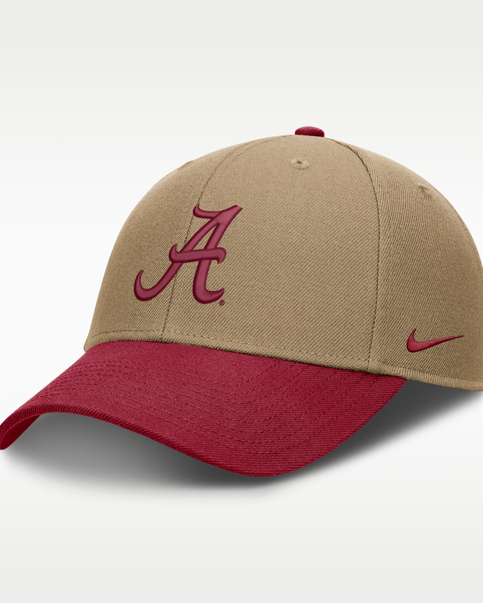 Alabama Primetime Rise Men's Nike Dri-FIT College Trucker Adjustable Hat - Classic Beige/Crimson