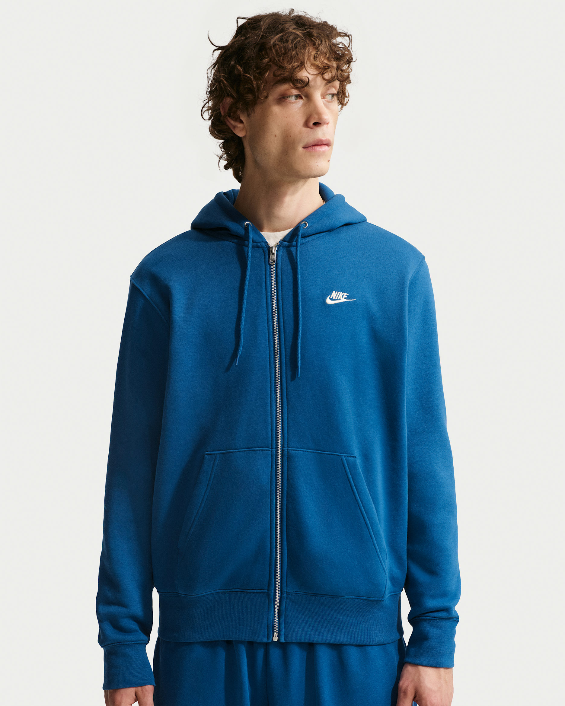 Sudadera con gorro de tejido Fleece y cierre completo para hombre Nike Club - Azul cancha/Azul cancha/Caqui claro