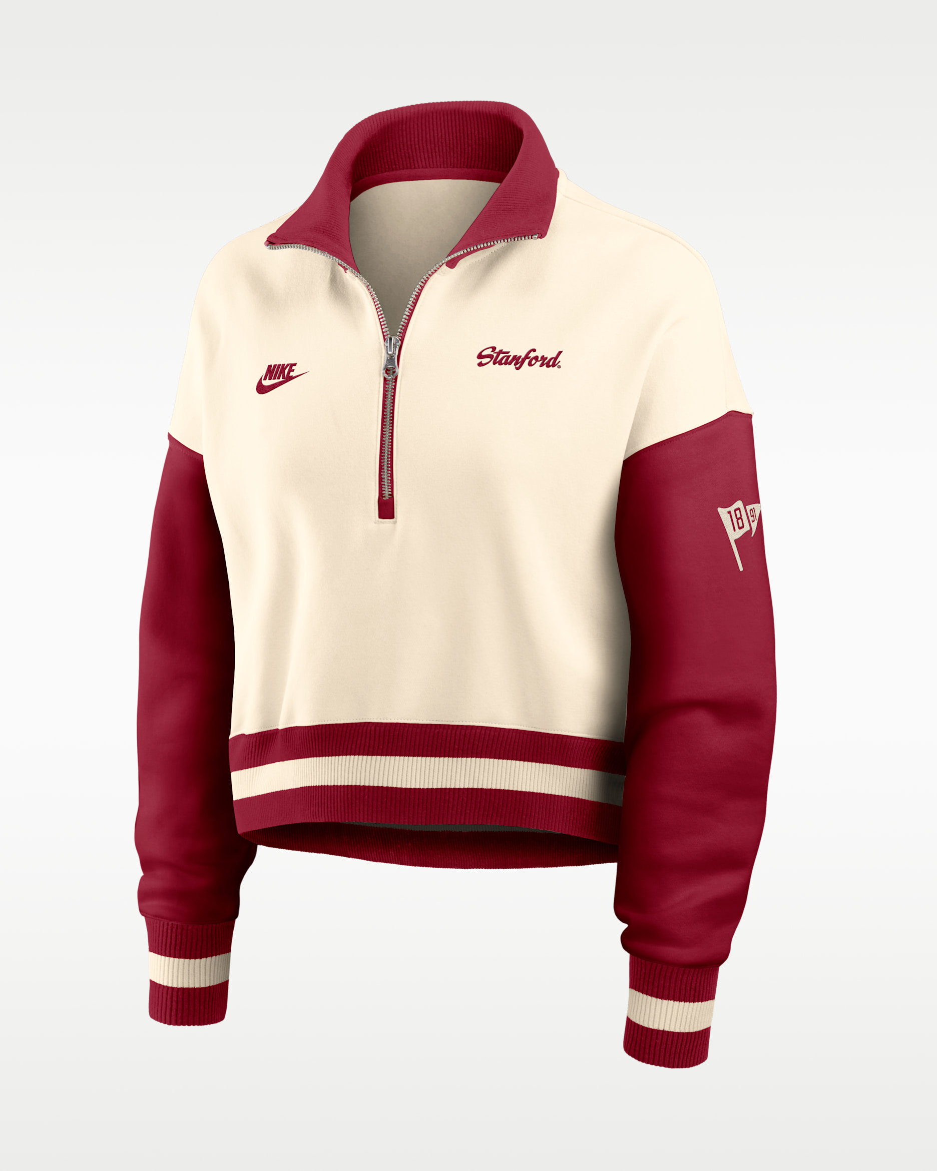 Stanford Legacy Women's Nike College Cropped Oversized 1/4-Zip Crew - Natural/Crimson
