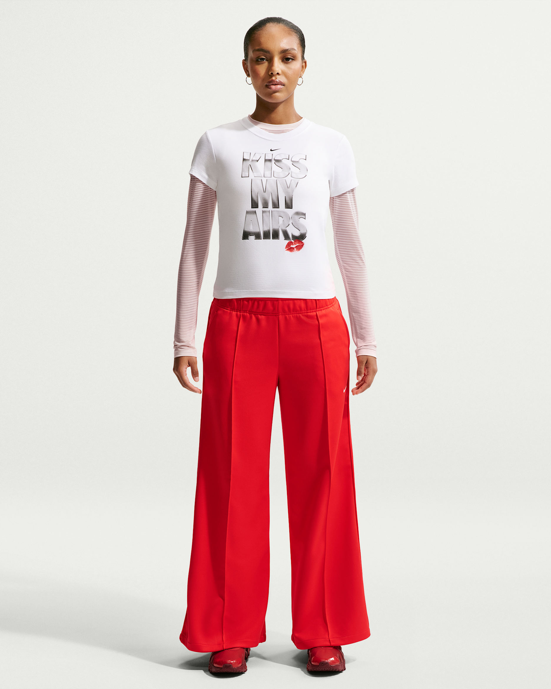 Nike Sportswear Women's Mid-Rise Wide-Leg Track Pants - Light Crimson/Sail