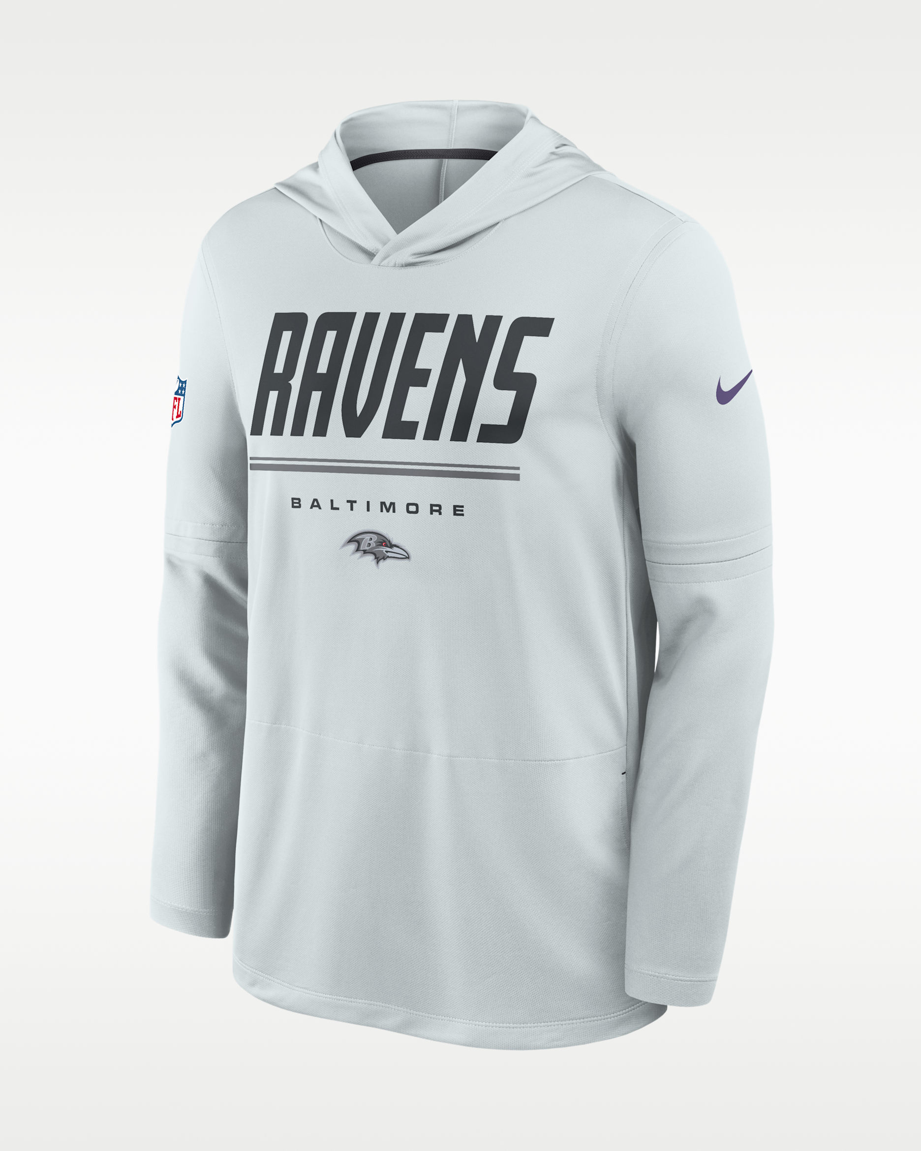Baltimore Ravens Sideline Men's Nike Dri-FIT NFL Long-Sleeve Hooded Top - Platinum/Charcoal