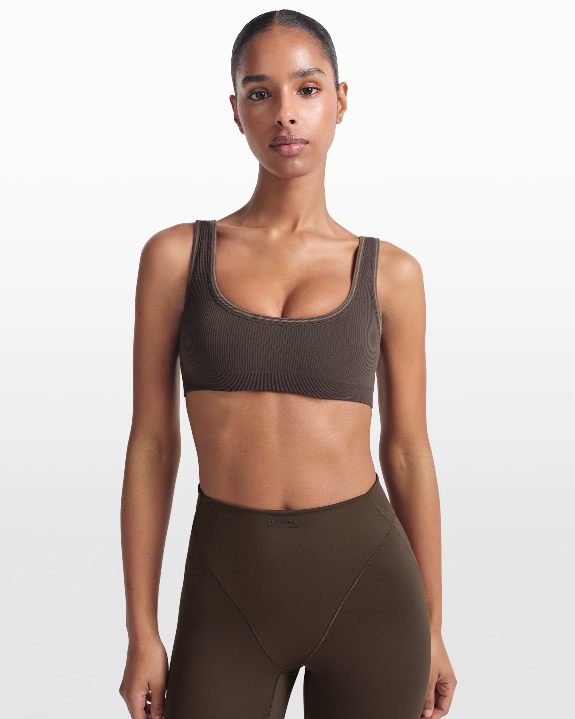 NikeSKIMS Ribbed Seamless Women's Micro-Scoop Bra - NSKM PHOENIX/NSKM TRUFFLE