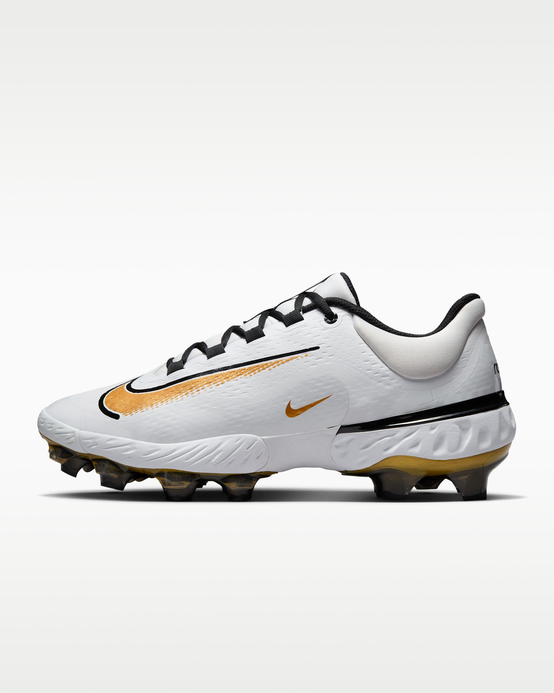 Nike Alpha Huarache Elite 4 Low MCS Men's Baseball Cleats - White/Black/Metallic Gold