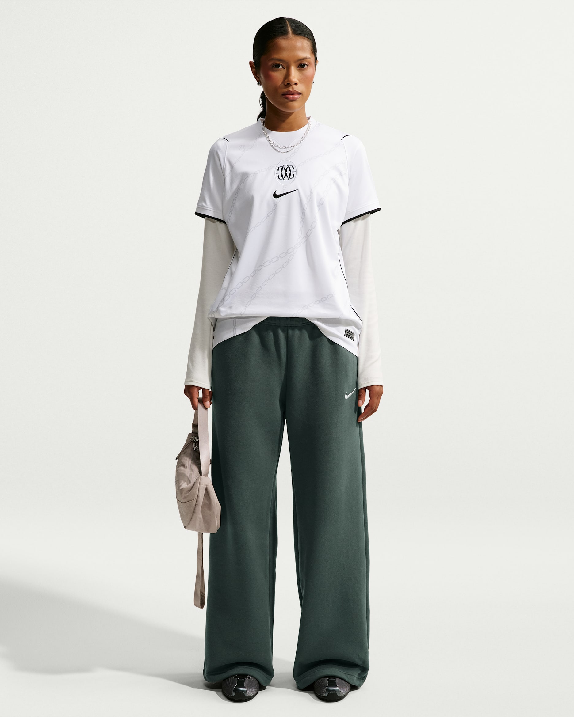 Nike Studio Fleece Medium Weight Women's Mid-Rise Wide-Leg Pants - Camo Green/Sail