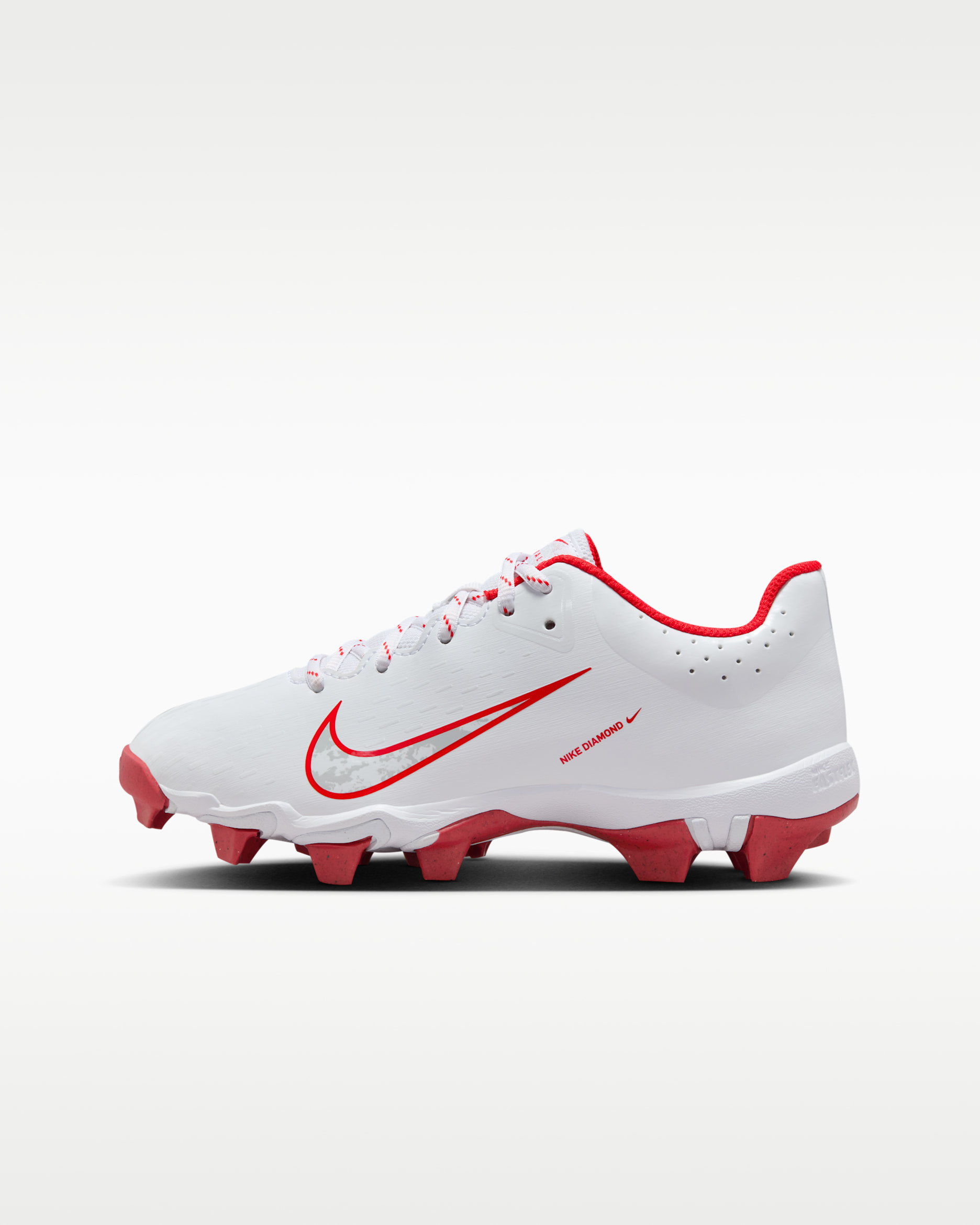 Tacos de softball para niños grandes Nike Hyperdiamond 4 Keystone - Blanco/Platino puro/Rojo universitario