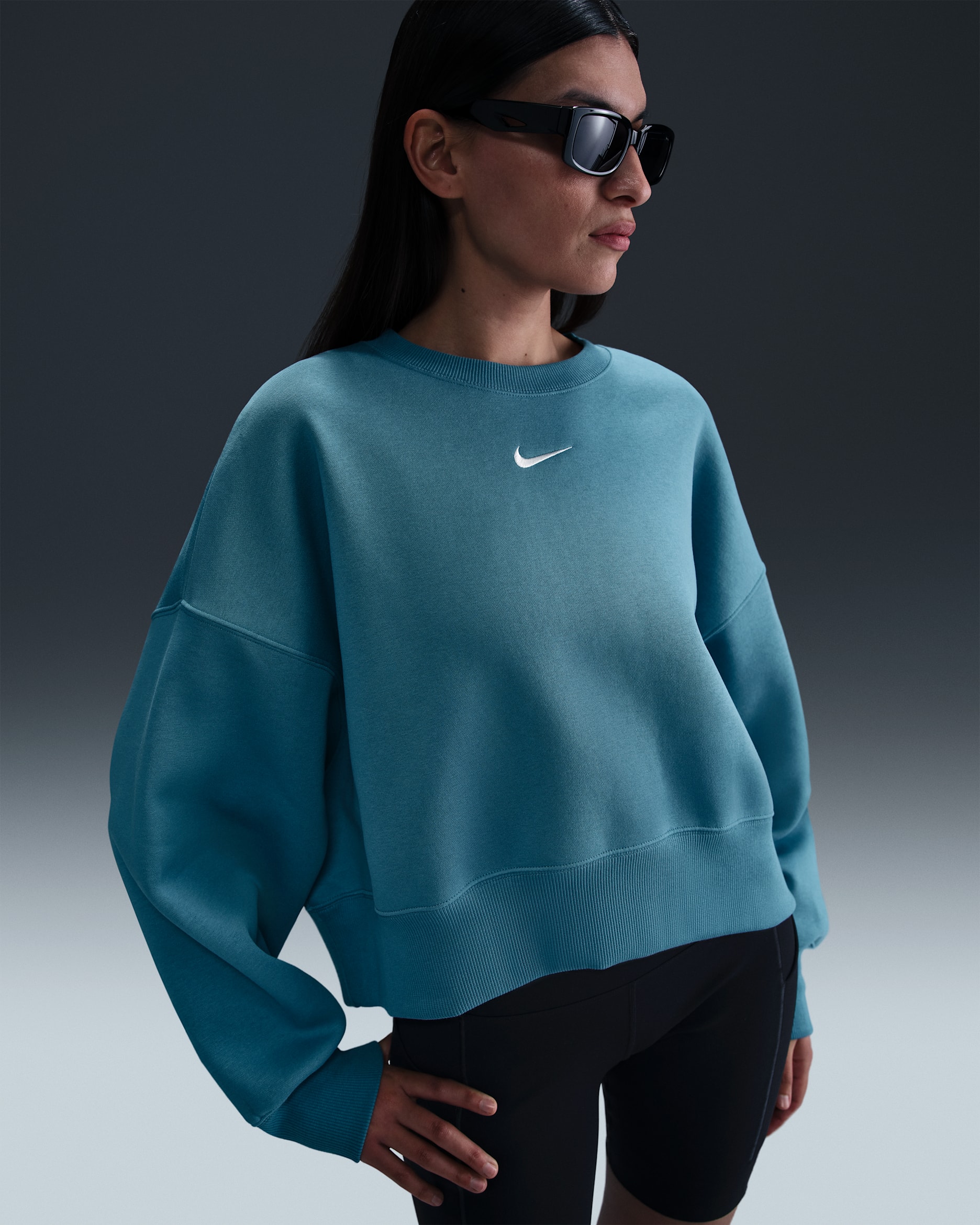 Sudadera sin cierre de cuello redondo extra oversized para mujer Nike Sportswear Phoenix Fleece - Azul humeante/Vela