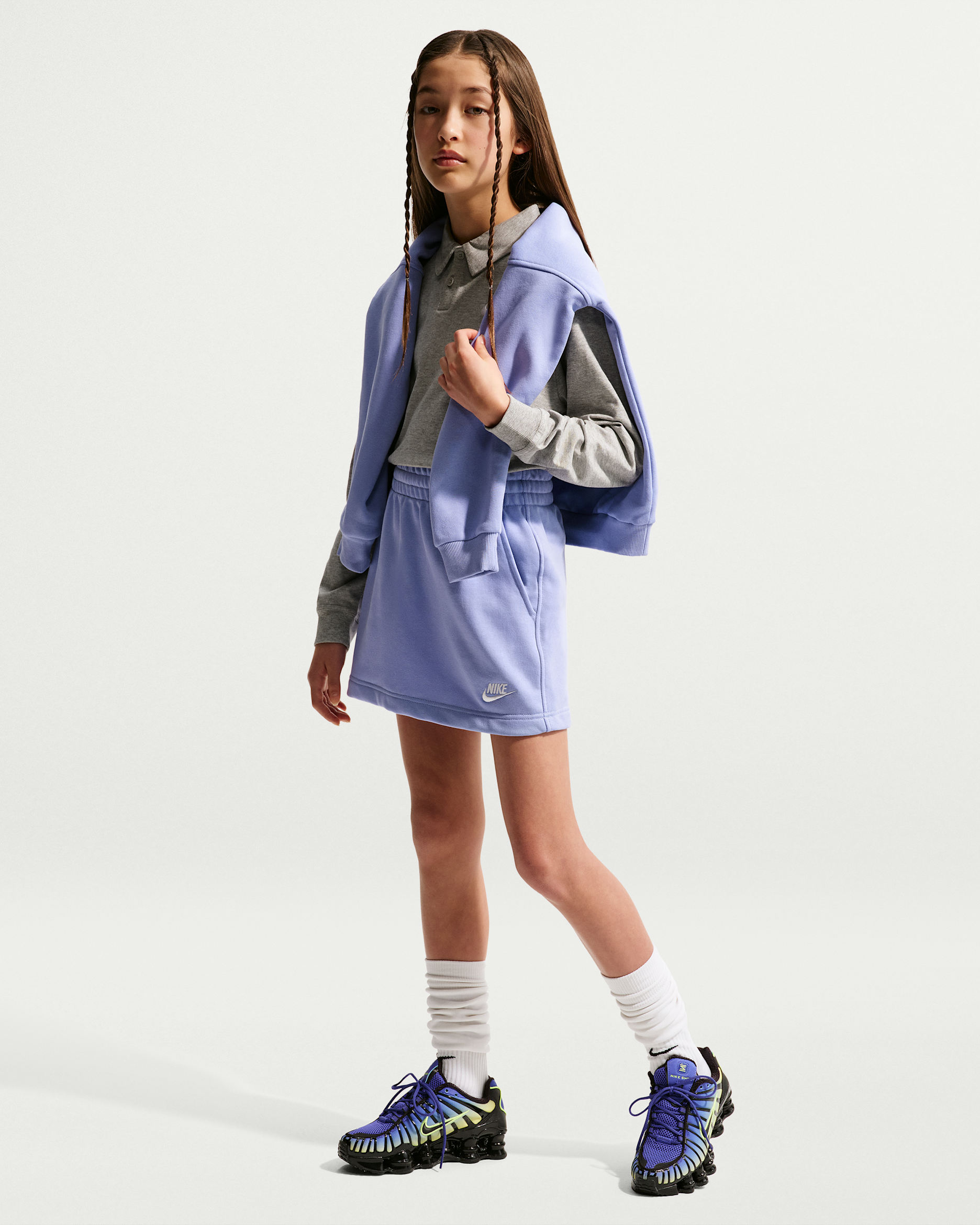 Nike Sportswear Club Big Kids' (Girls') French Terry Skirt - Light Thistle/Light Thistle/White