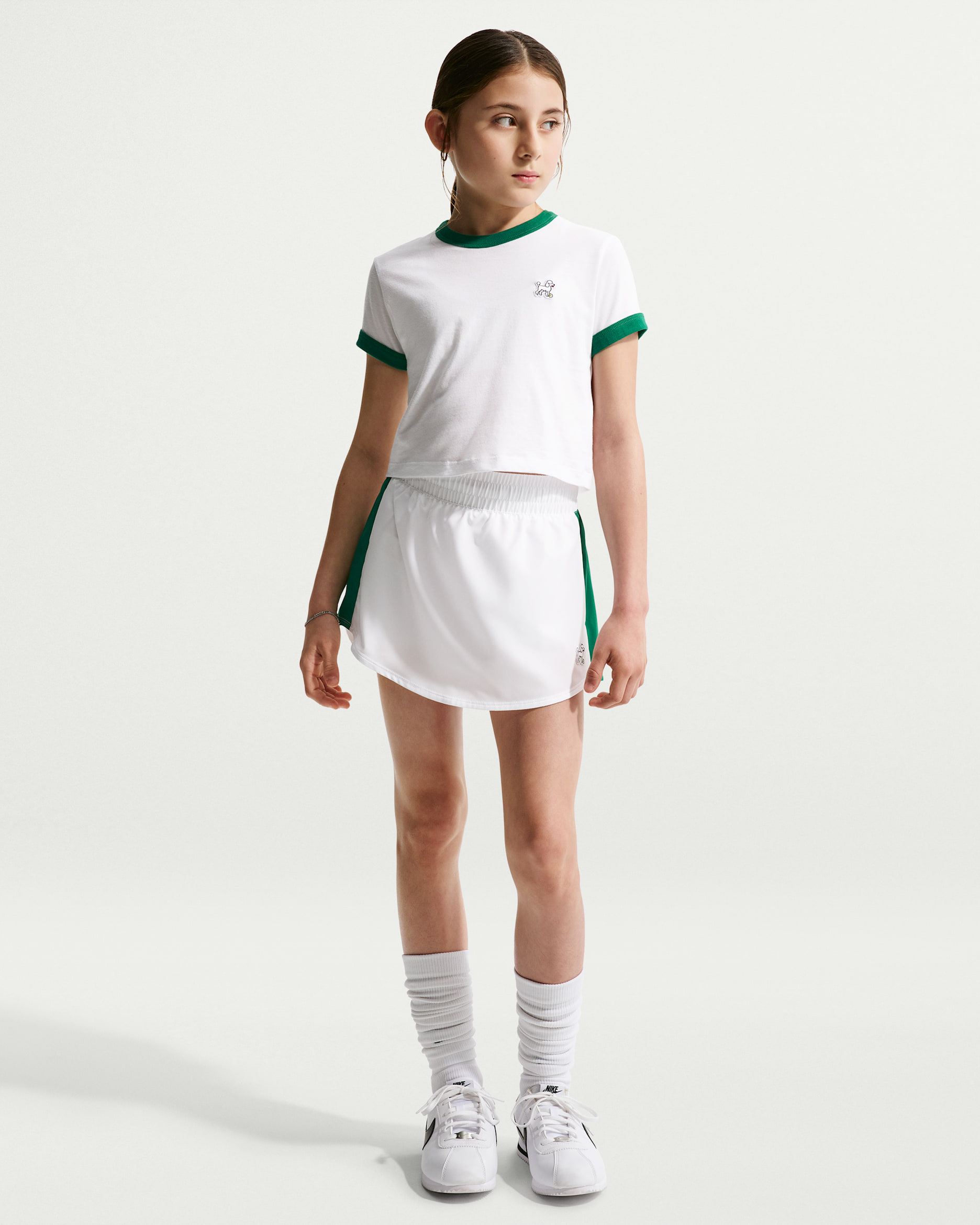 Nike One Big Kids' Dri-FIT High-Waisted Skort - White/Malachite