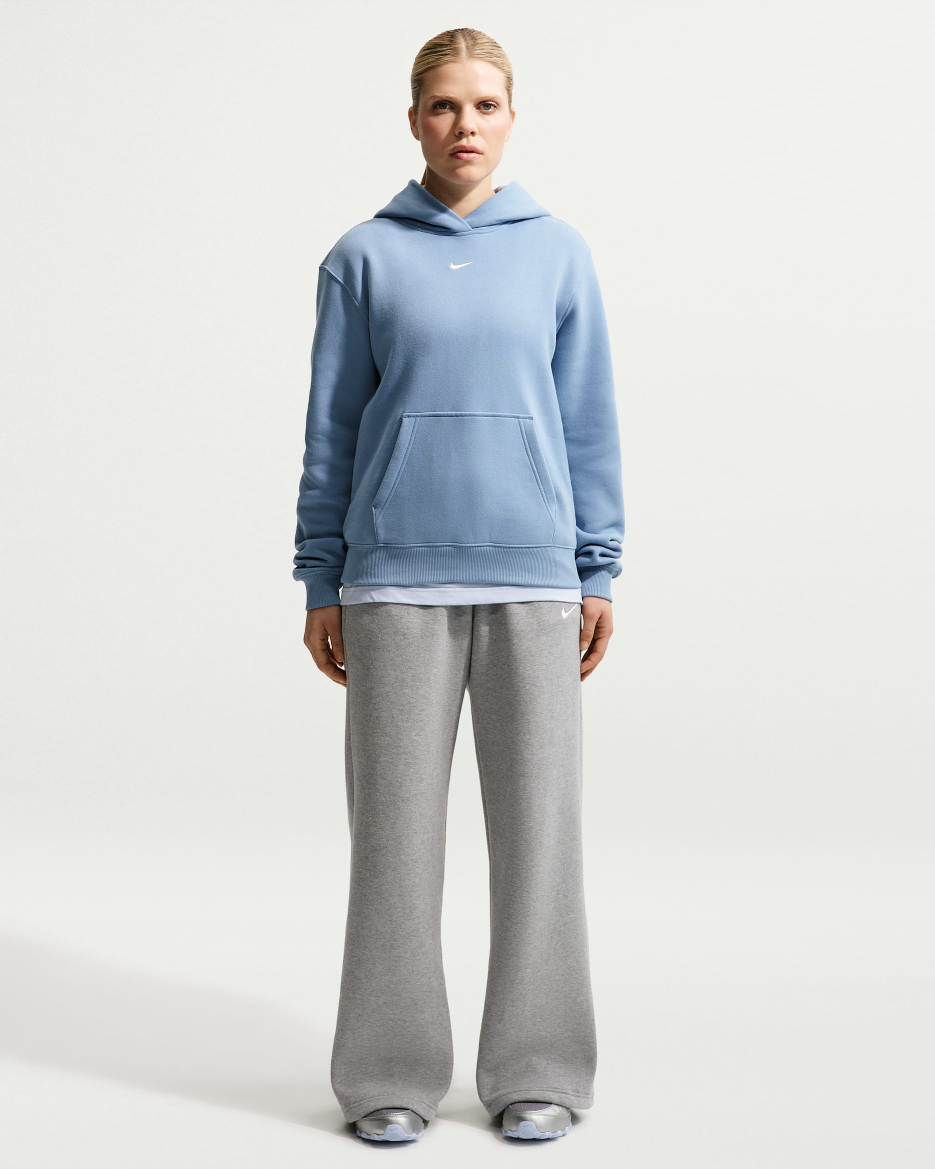 Nike Studio Fleece Medium Weight Women's Mid-Rise Wide-Leg Trousers - Dark Grey Heather/Sail