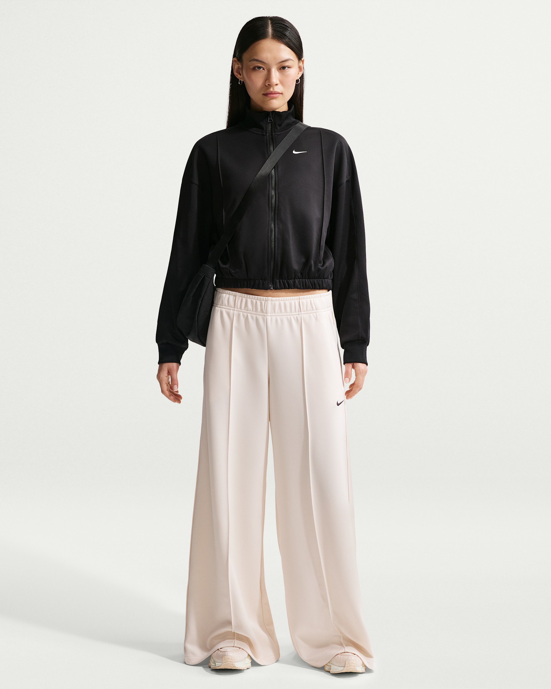 Nike Sportswear Women's Mid-Rise Wide-Leg Tracksuit Bottoms - Chalk/Chalk/Black