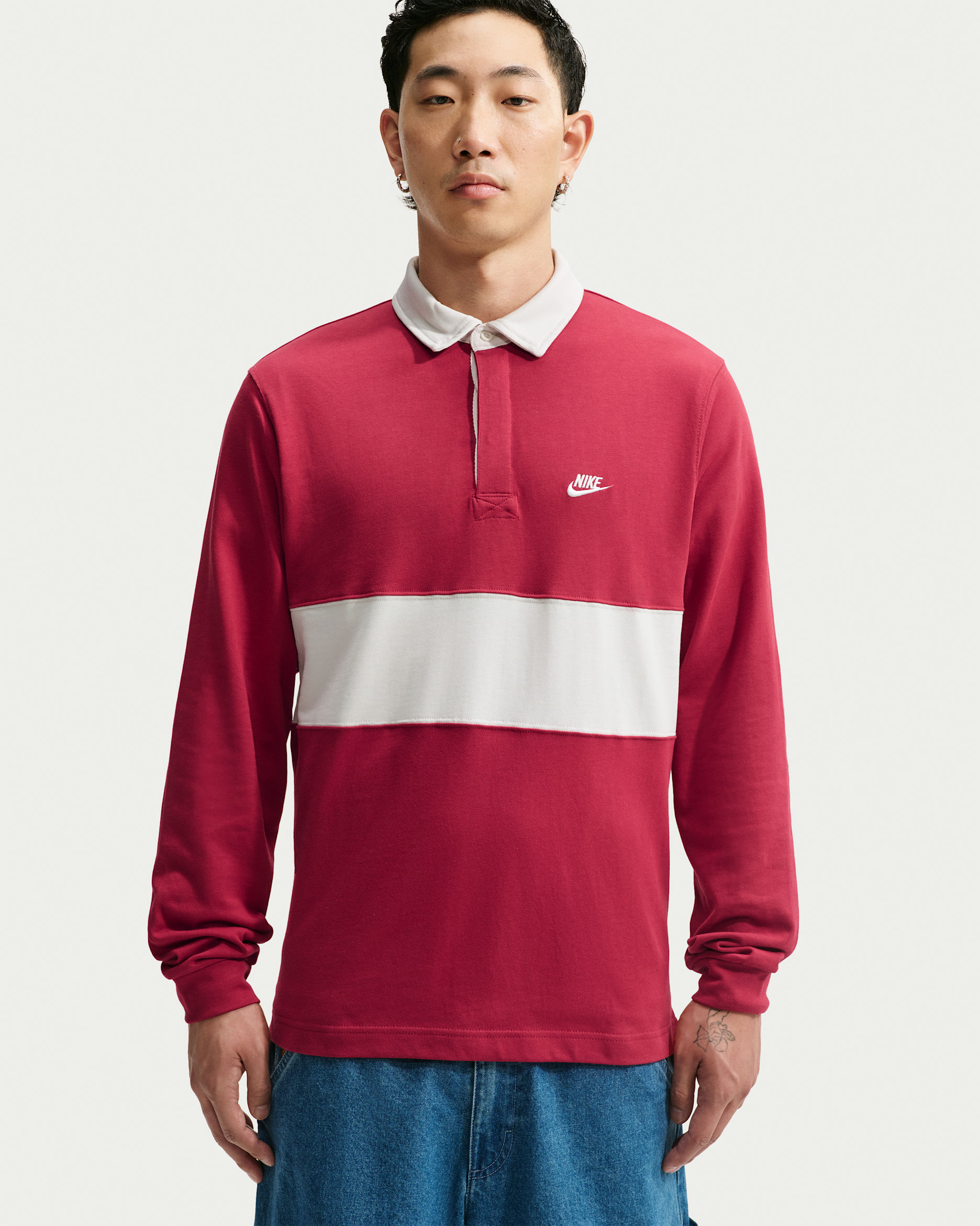 Nike Sportswear Club Men's Long-Sleeve Rugby Top - Tough Red/Phantom/Phantom/Phantom