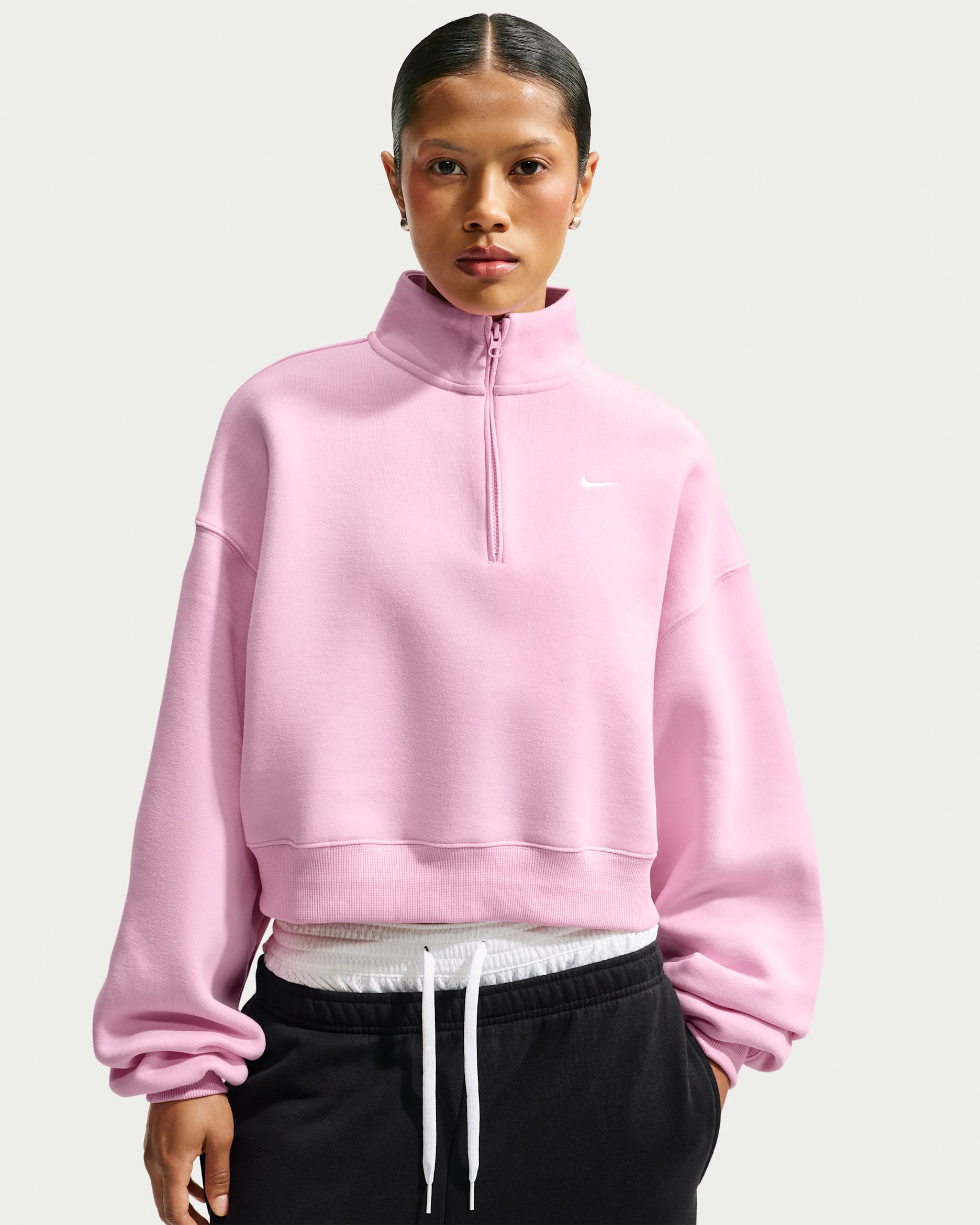 Nike Studio Fleece Medium Weight Women's Oversized 1/4-Zip Cropped Top - Pink Rise/Sail