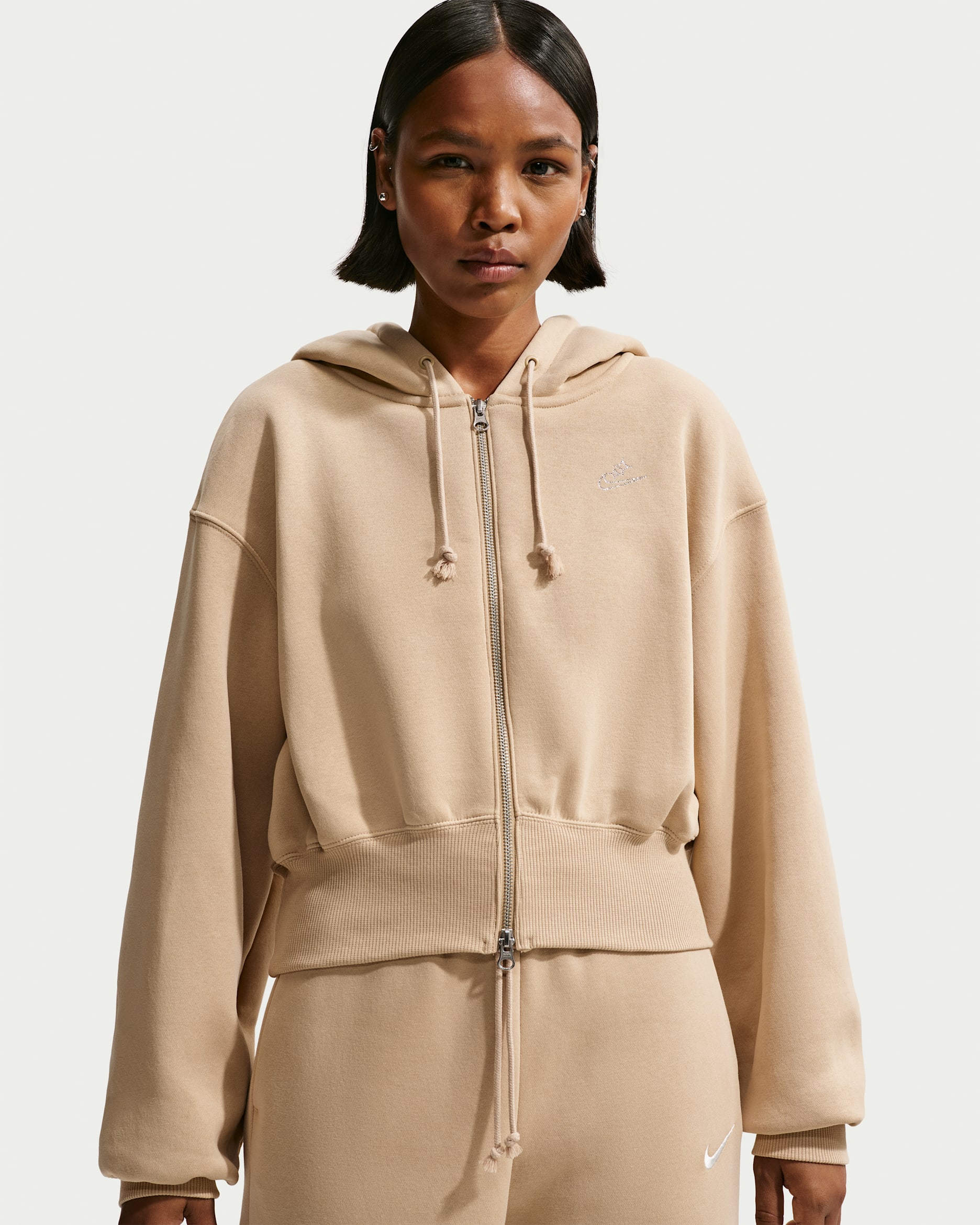 Nike Sportswear Phoenix Fleece Women's Loose Cropped Full-Zip Hoodie - Linen