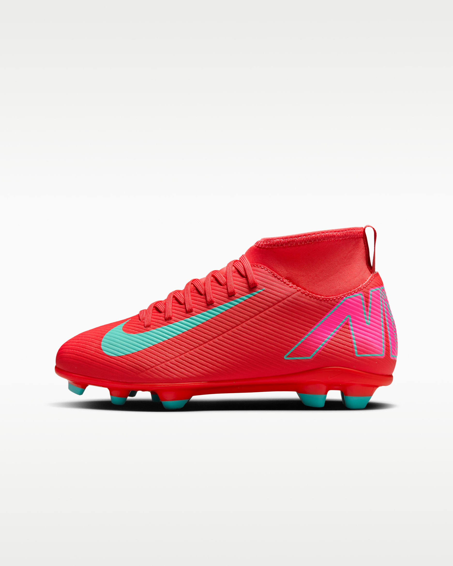 รองเท้าสตั๊ดฟุตบอลหุ้มข้อสูงเด็กเล็ก/เด็กโตสำหรับหลายพื้นผิว Nike Jr. Mercurial Superfly 10 Club - Ember Glow/Aurora Green
