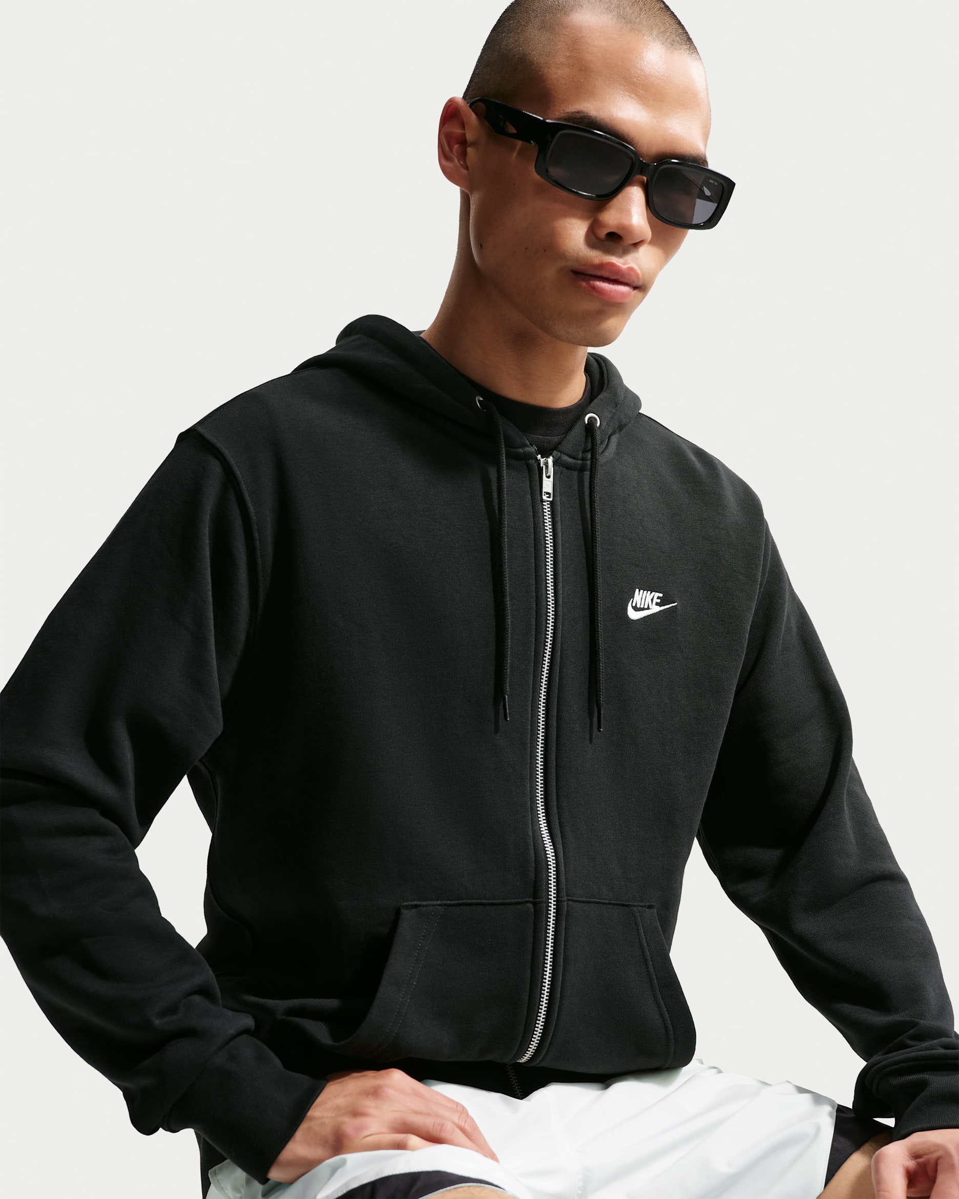 Nike Sportswear Club Men's French Terry Full-Zip Hoodie - Black/Sail