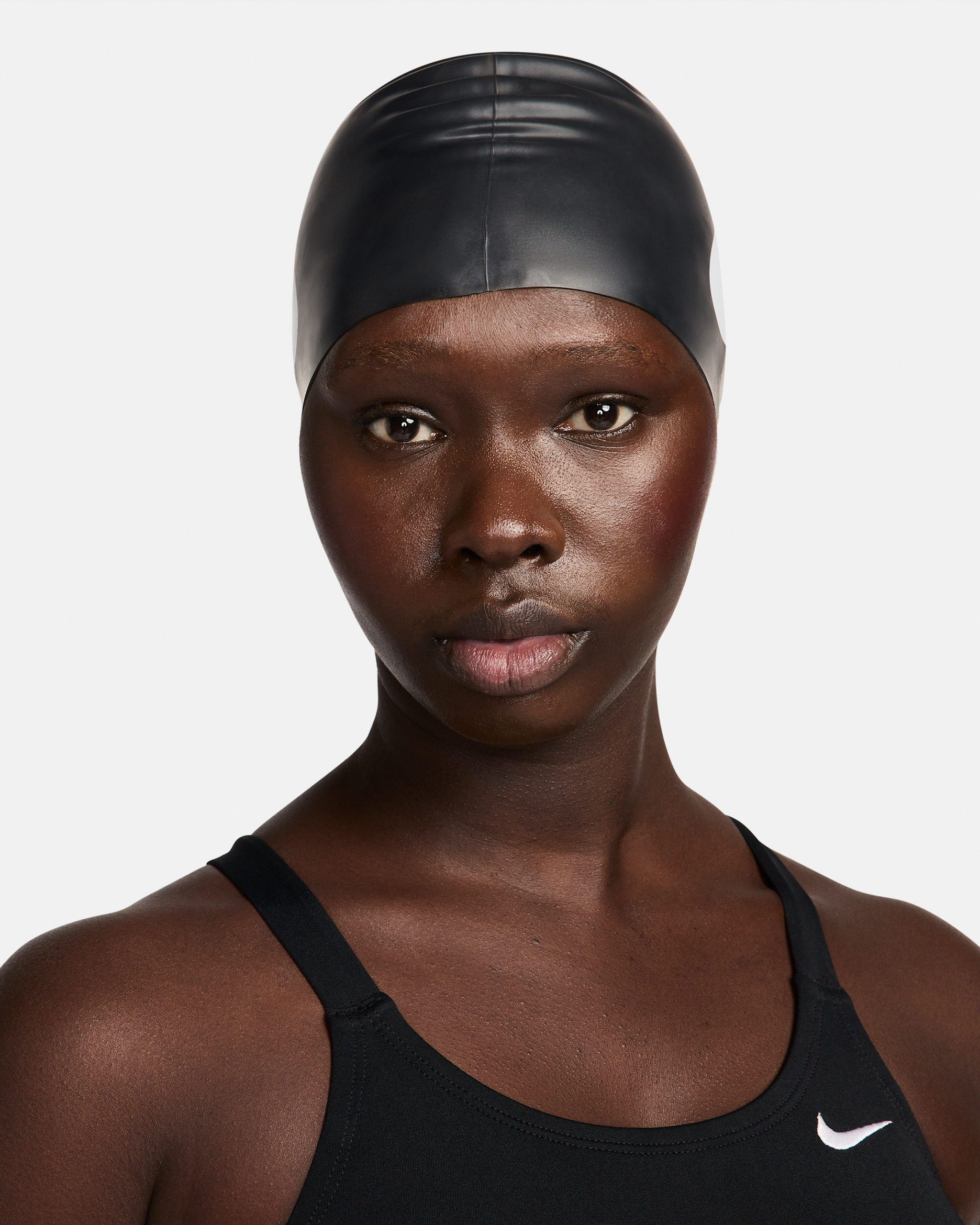 Gorra de natación Nike Swim Big Swoosh - Negro/Blanco