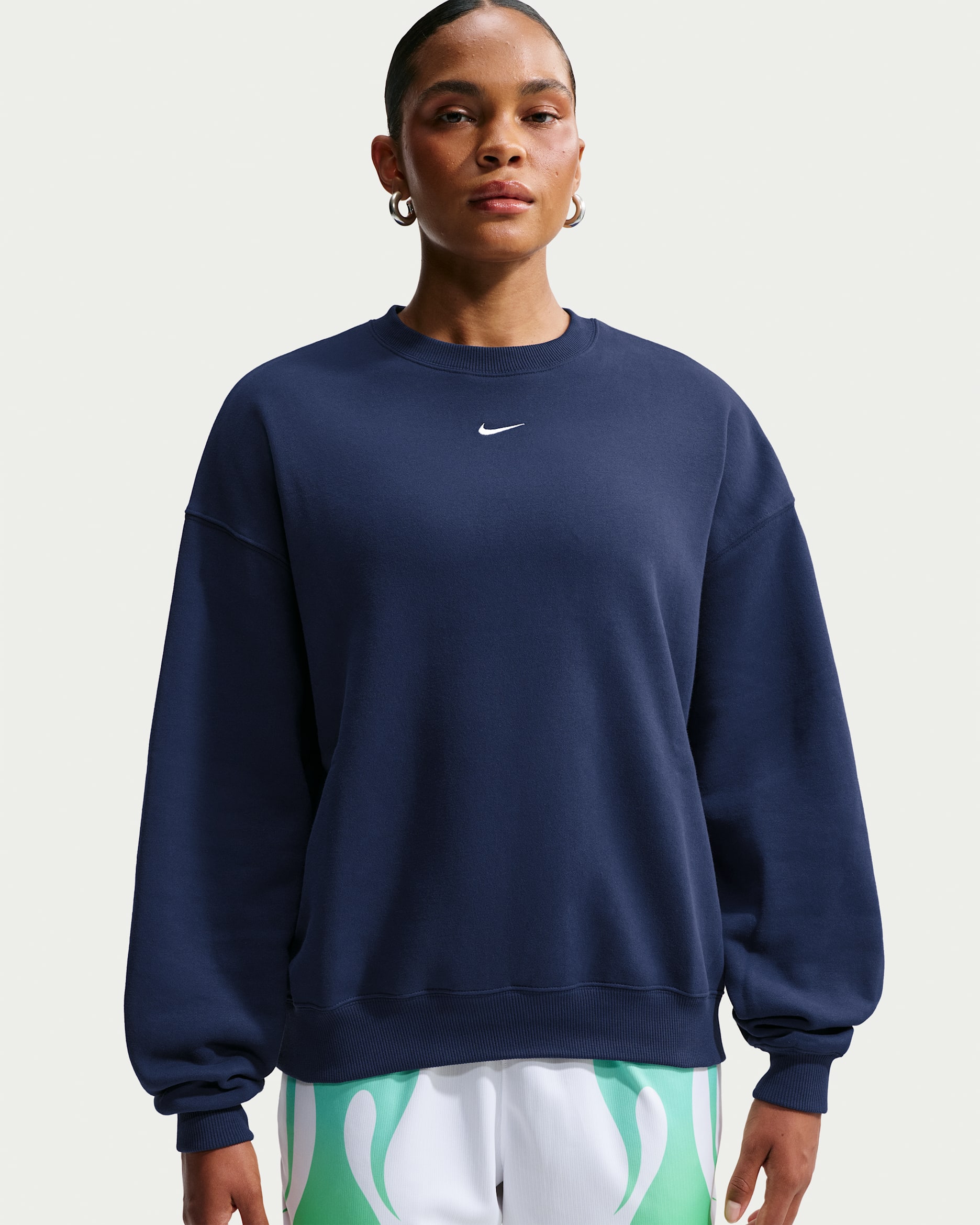 Nike Studio Fleece Medium Weight Women's Oversized Crew-Neck Sweatshirt - Midnight Navy/Sail