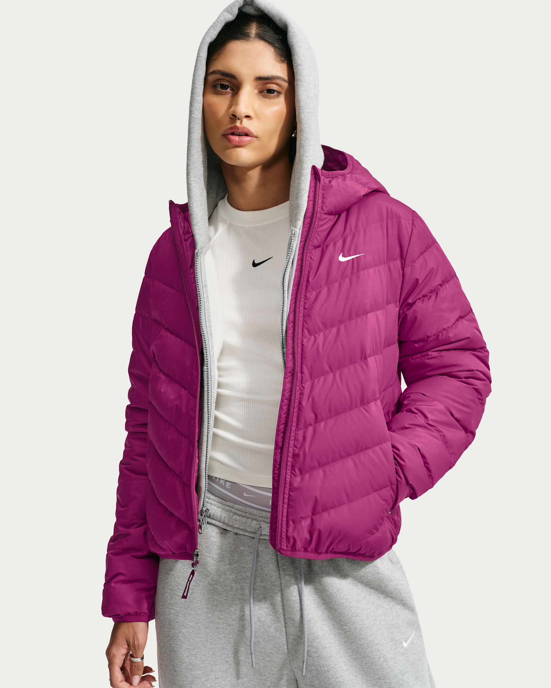 Nike Sportswear Windpuffer Women's Therma-FIT Hooded Down Jacket - True Berry/True Berry/Sail