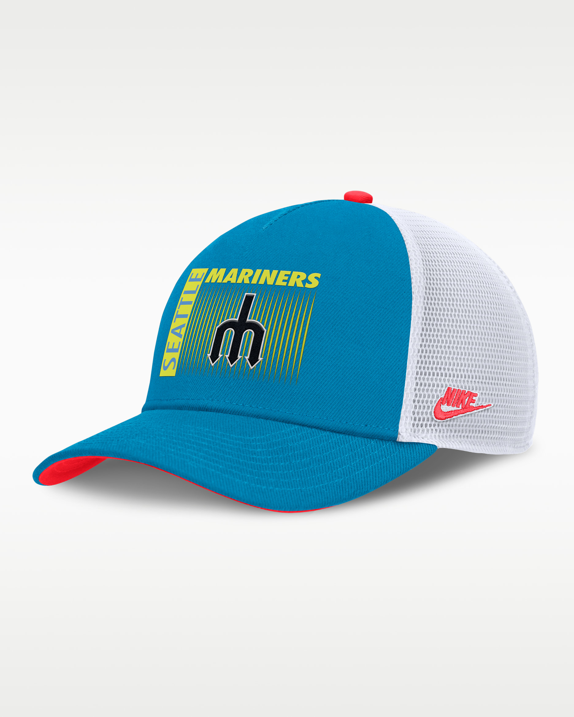 Seattle Mariners Neon 90s Rise Men's Nike Dri-FIT MLB Trucker Adjustable Hat - Blue