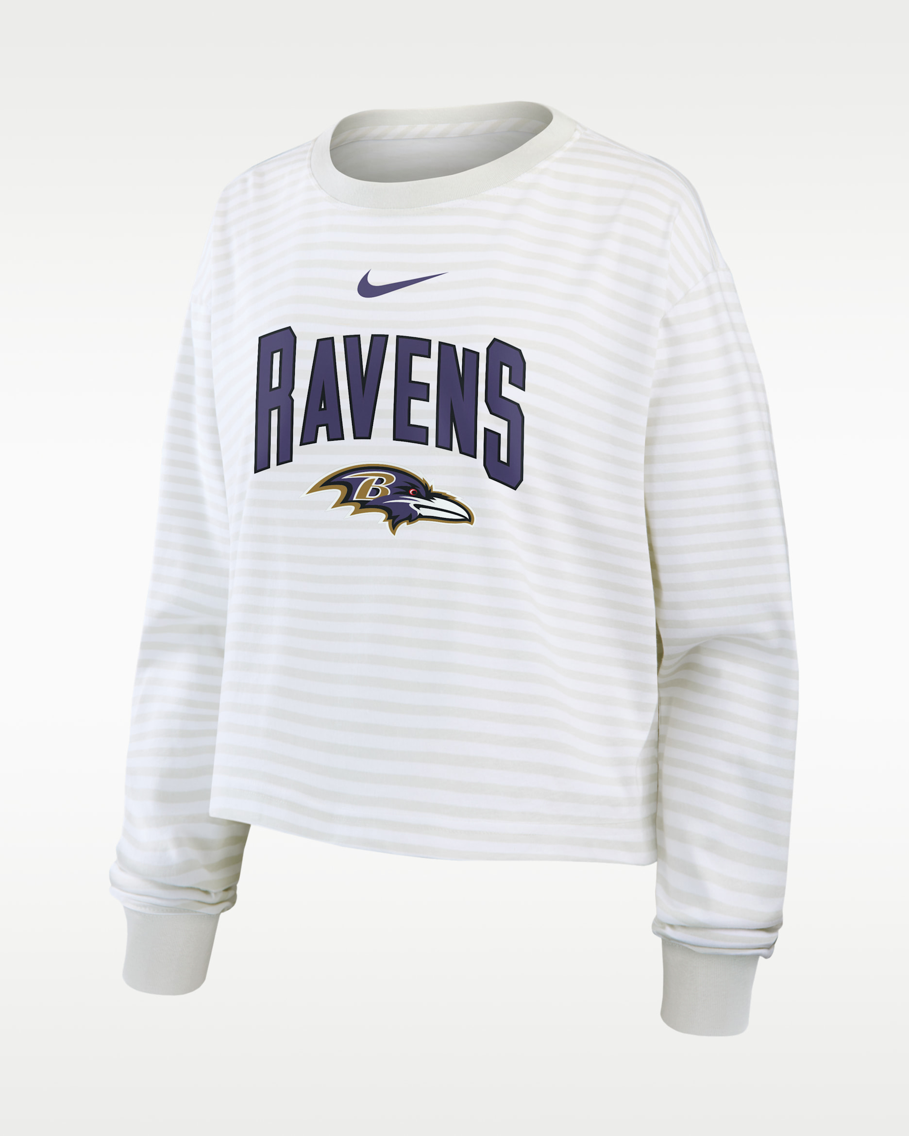 Baltimore Ravens Primetime Women's Nike Cropped Long-Sleeve T-Shirt - White/Grey