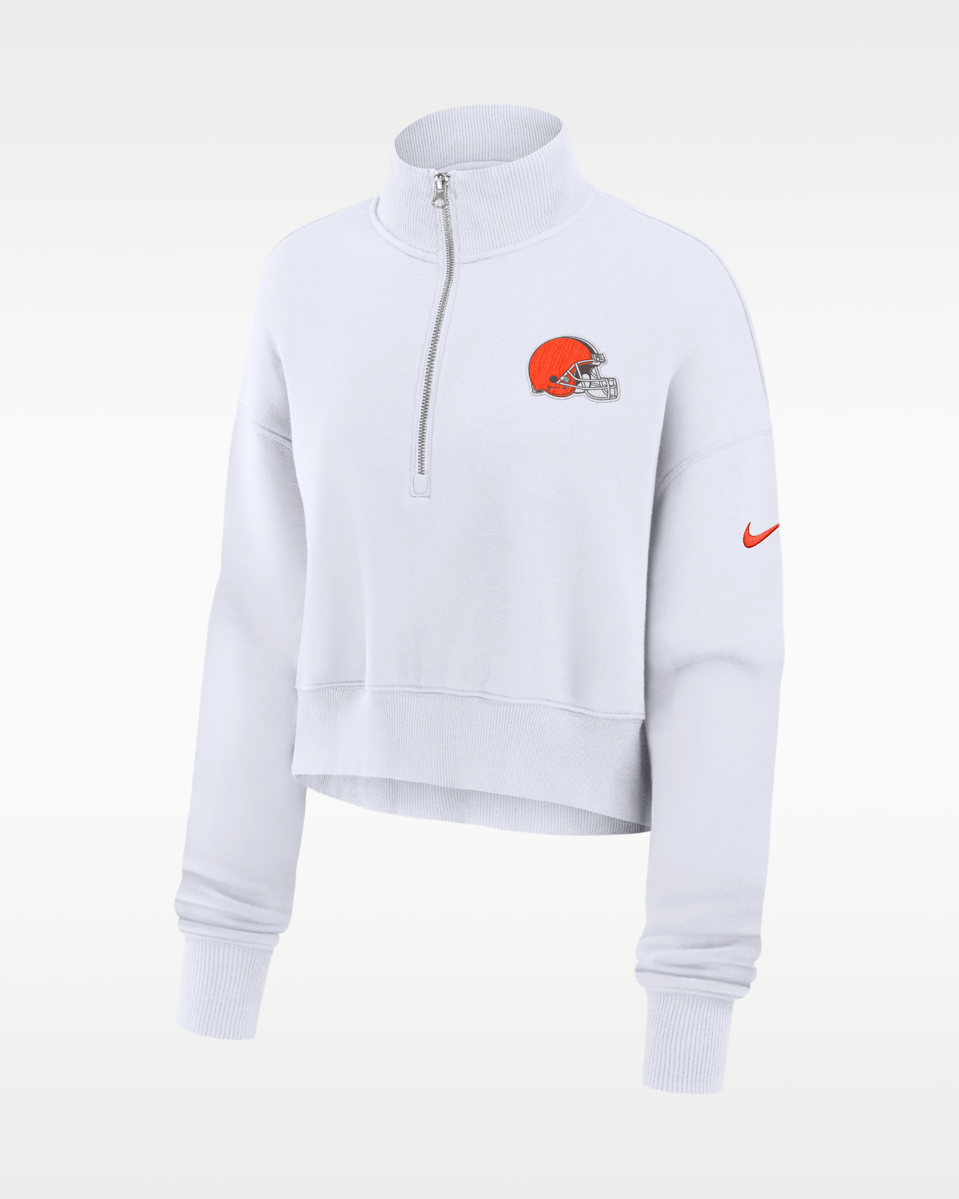 Cleveland Browns Primetime Phoenix Women's Nike NFL Oversized Cropped 1/4-Zip Crew - White