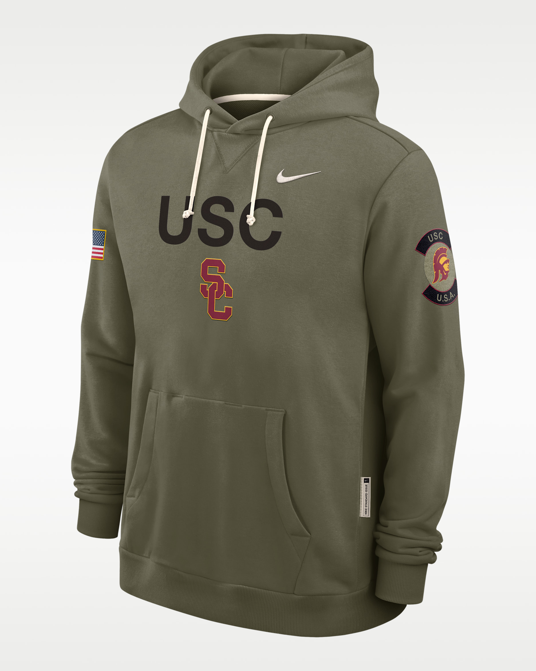 Sudadera con gorro sin cierre universitaria Nike Dri-FIT para hombre USC 2025 Military Appreciation - Oliva