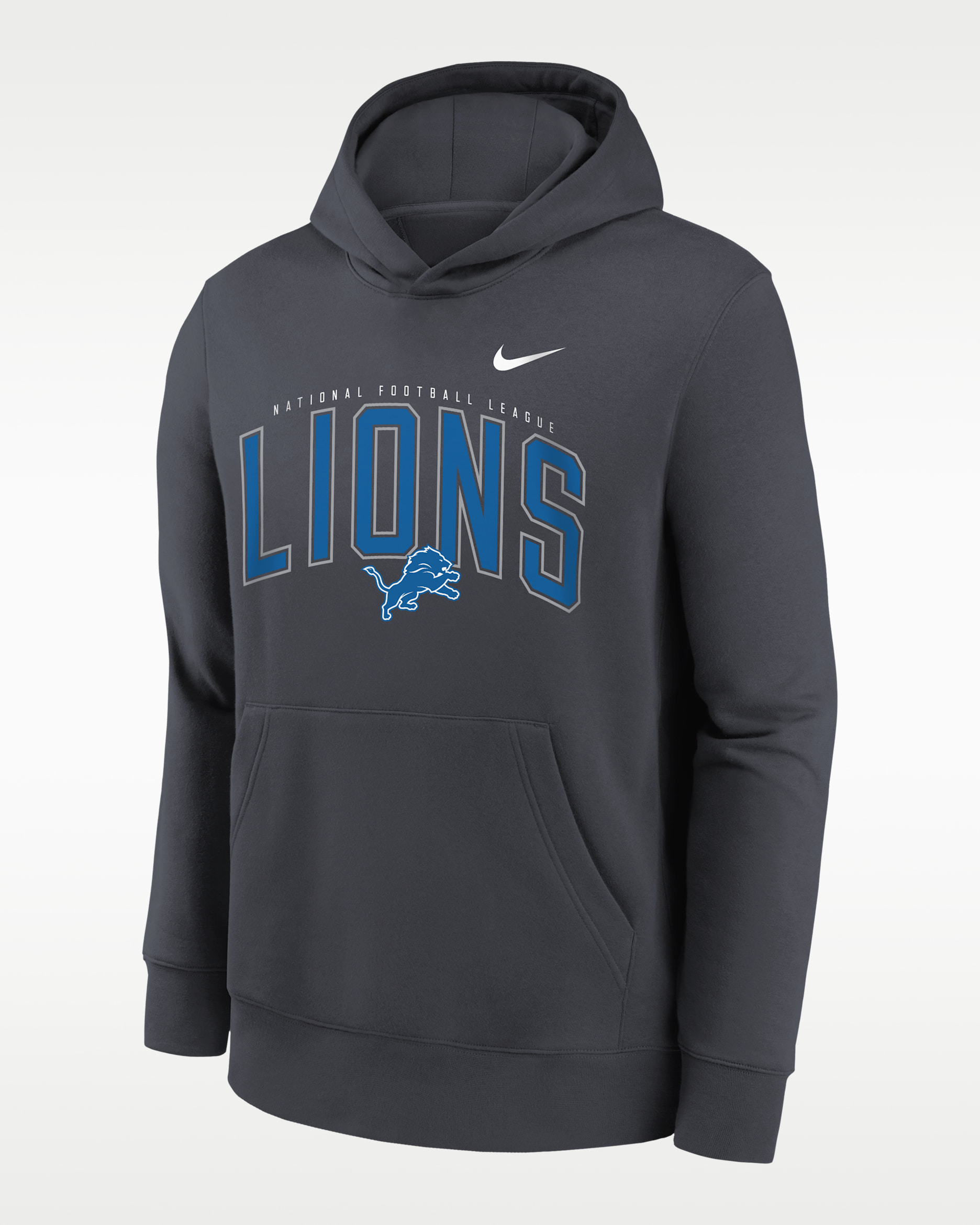 Detroit Lions Essentials Club Logo Arch Big Kids' Nike NFL Pullover Crew - Anthracite