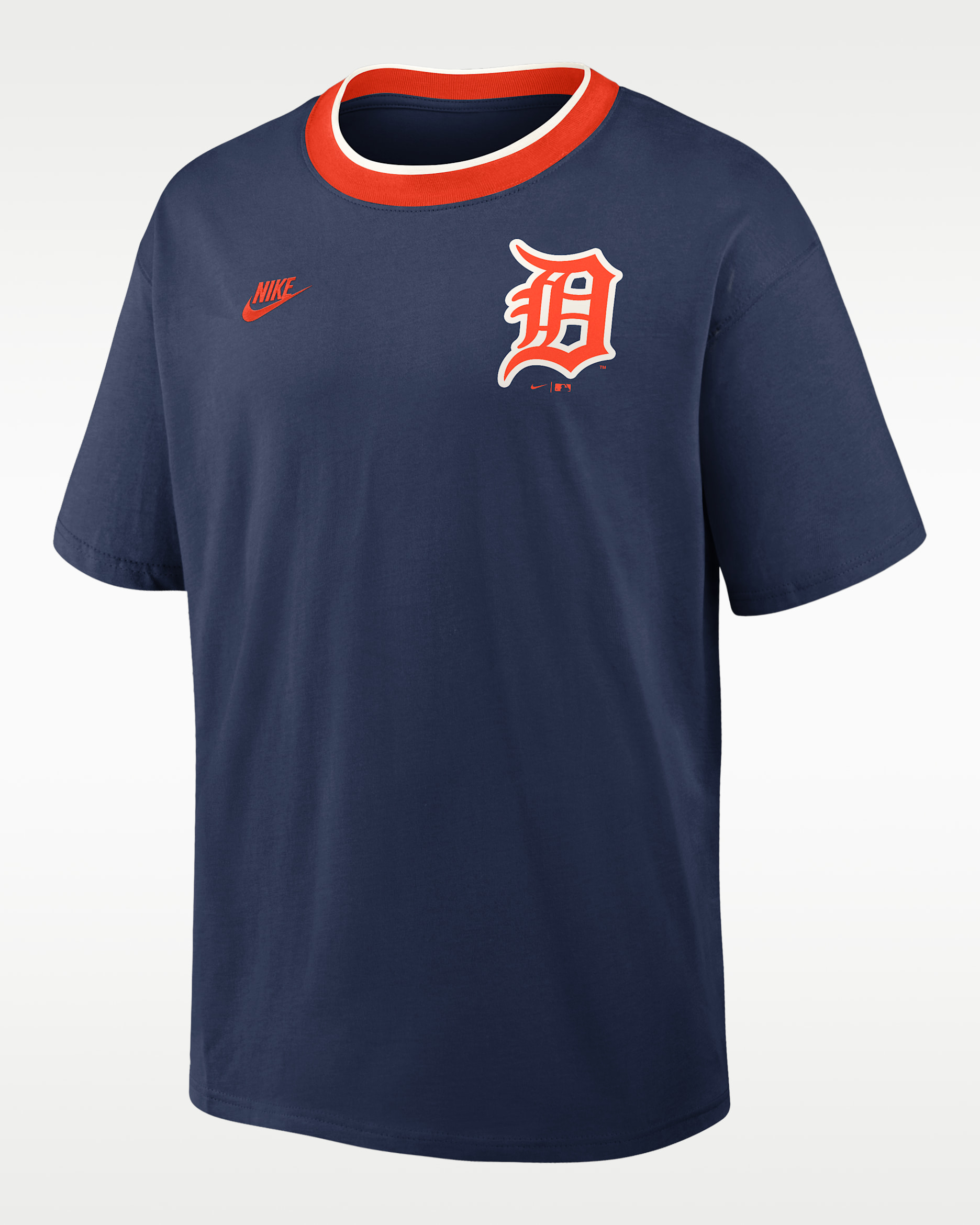 Playera Nike de la MLB para hombre Detroit Tigers Cooperstown Ringer - Azul marino/Naranja