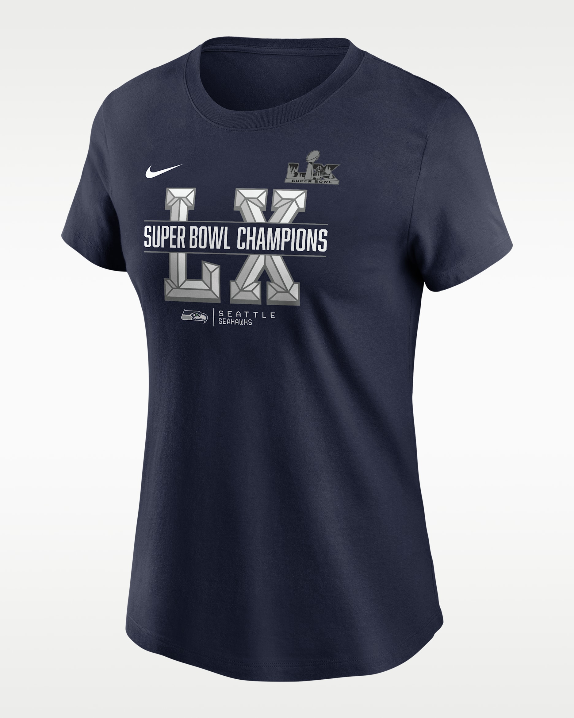 Playera Nike de la NFL para mujer Seattle Seahawks Super Bowl LX Champions Sacrifice - Azul marino universitario
