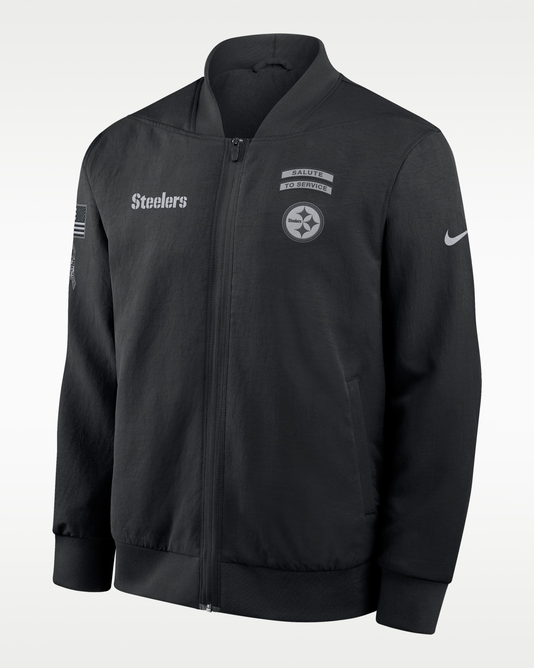 Pittsburgh Steelers Salute to Service Sideline Men's Nike NFL Full-Zip Bomber Jacket - Black