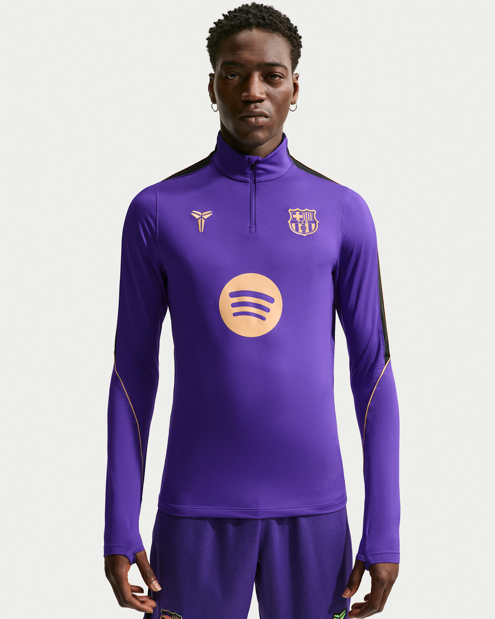FC Barcelona Strike Away Men's Kobe Dri-FIT Soccer Knit Drill Top - Field Purple/Black/Metallic Gold