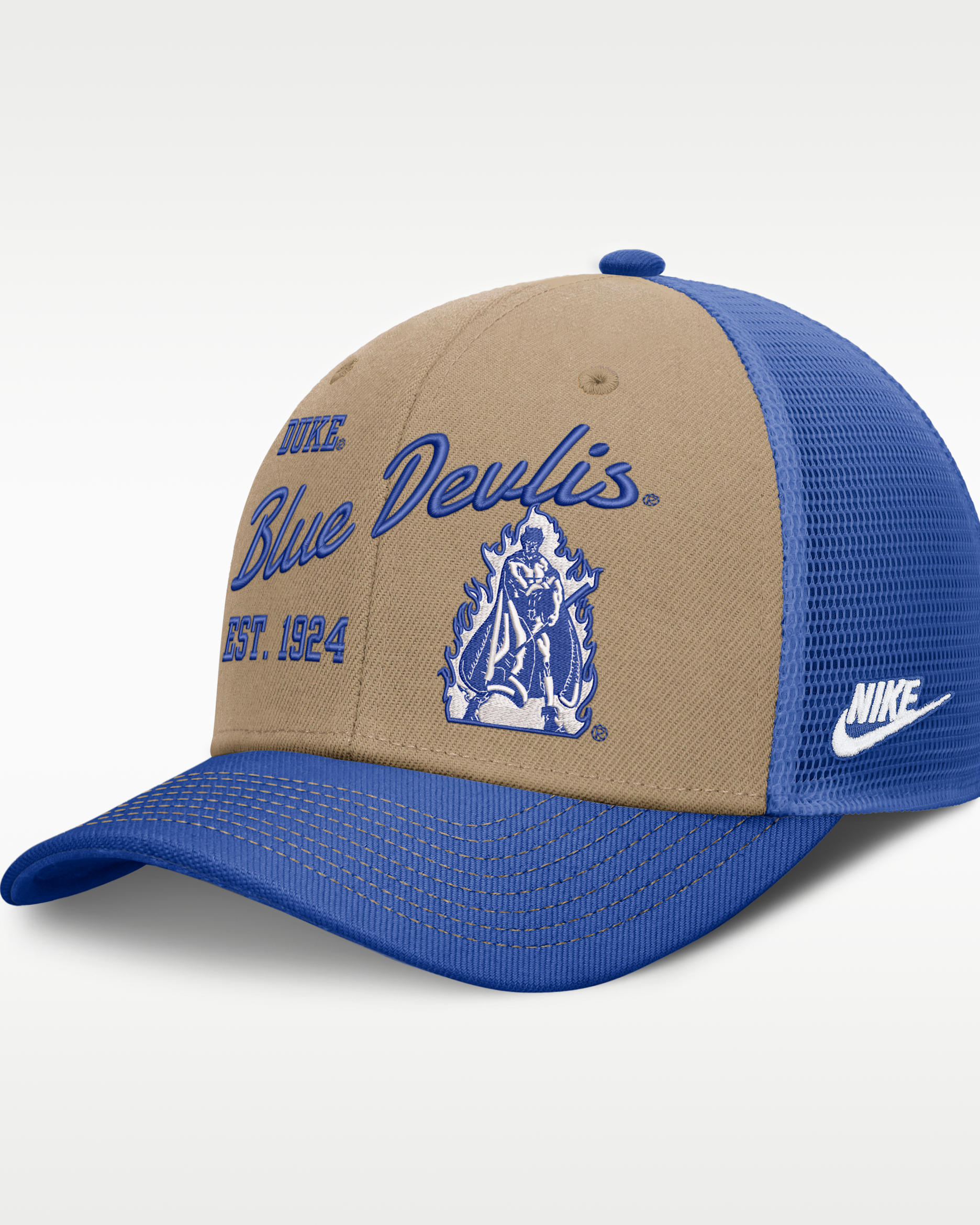 Gorra de rejilla universitaria Nike Dri-FIT ajustable para hombre Duke Legacy Rise - Classic Beige/Royal