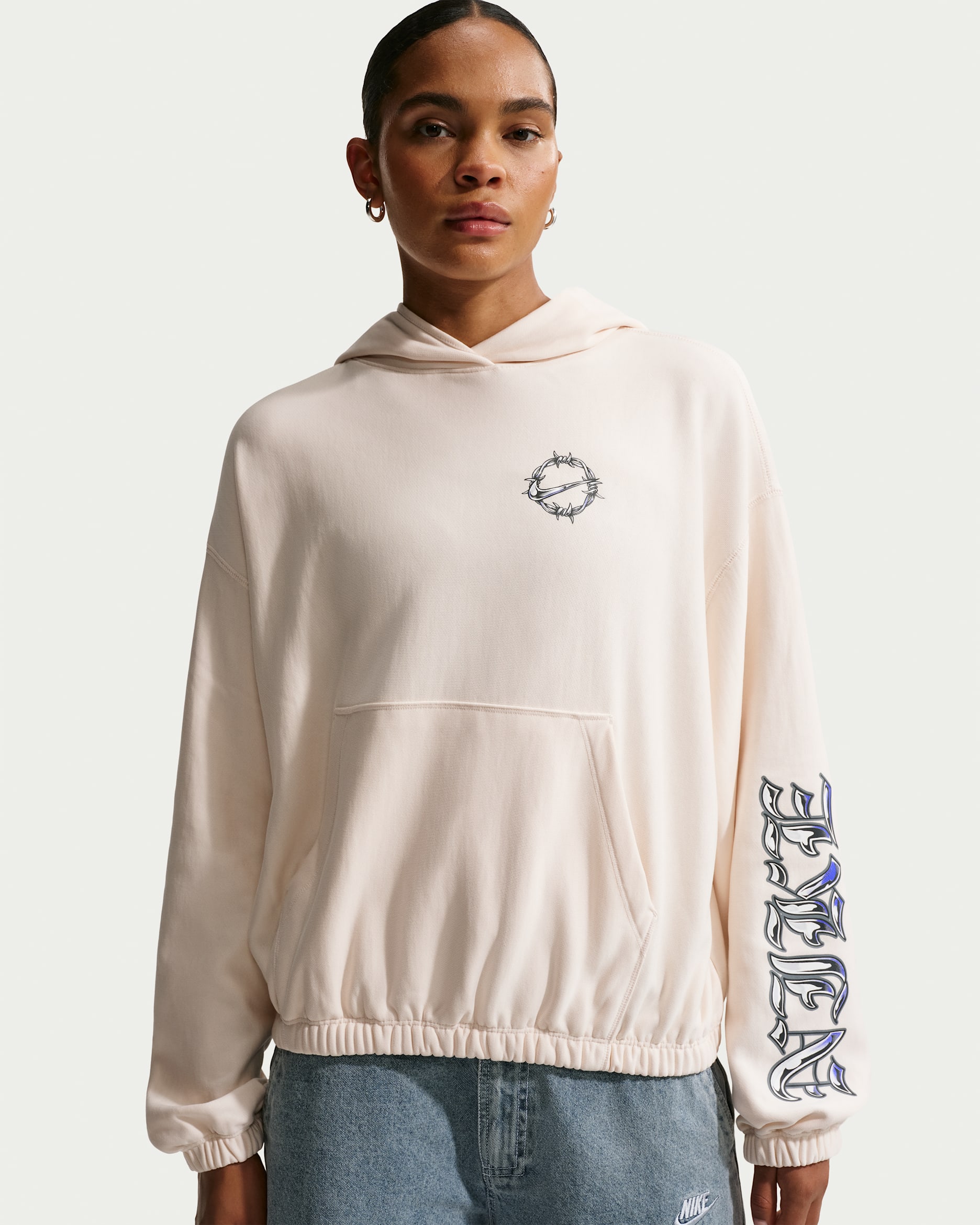 Nike Sportswear Women's Oversized French Terry Graphic Pullover Hoodie - Chalk/Heather/Light Medium Blue