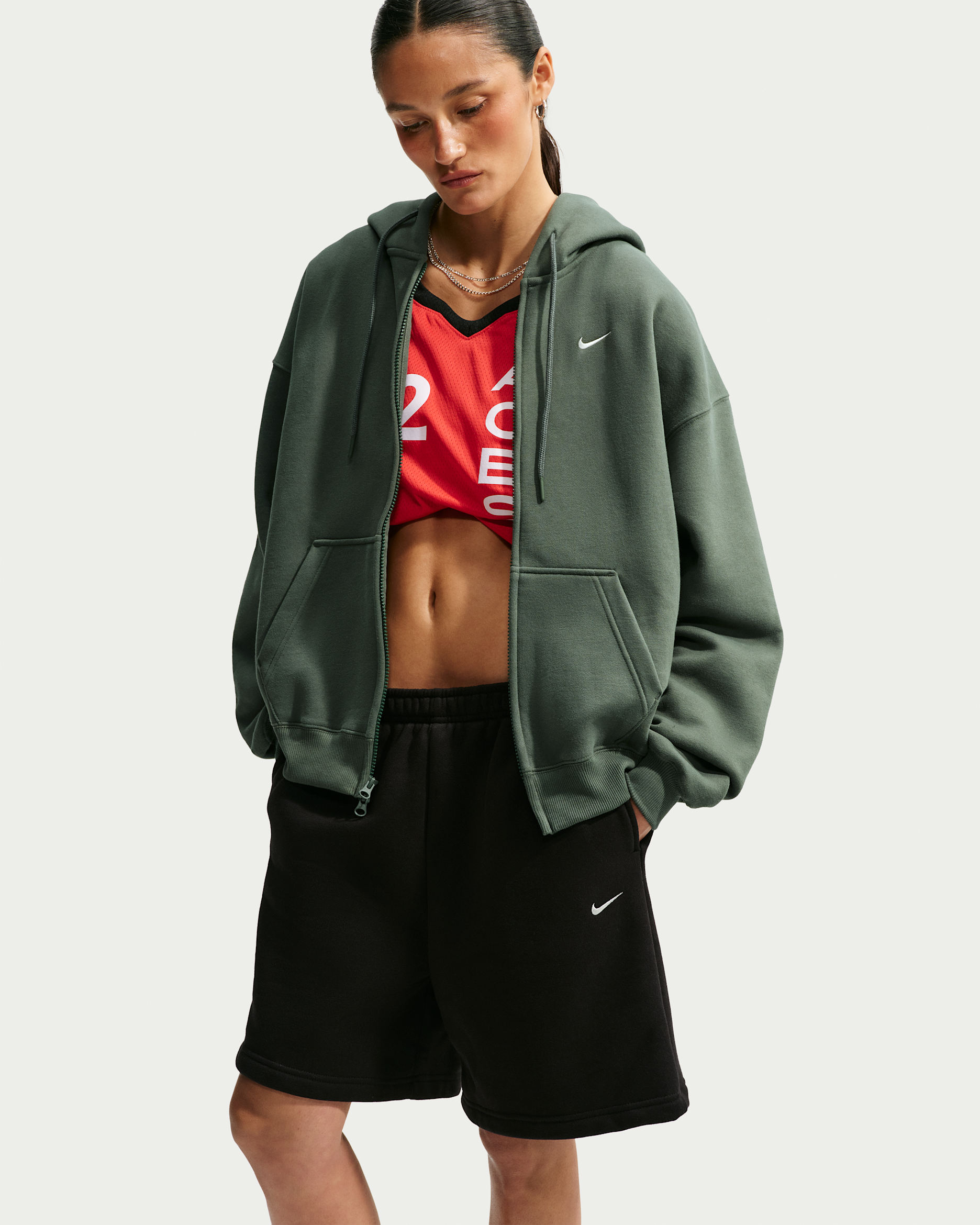 Nike Studio Fleece Medium Weight Women's Oversized Full-Zip Hoodie - Camo Green/Sail