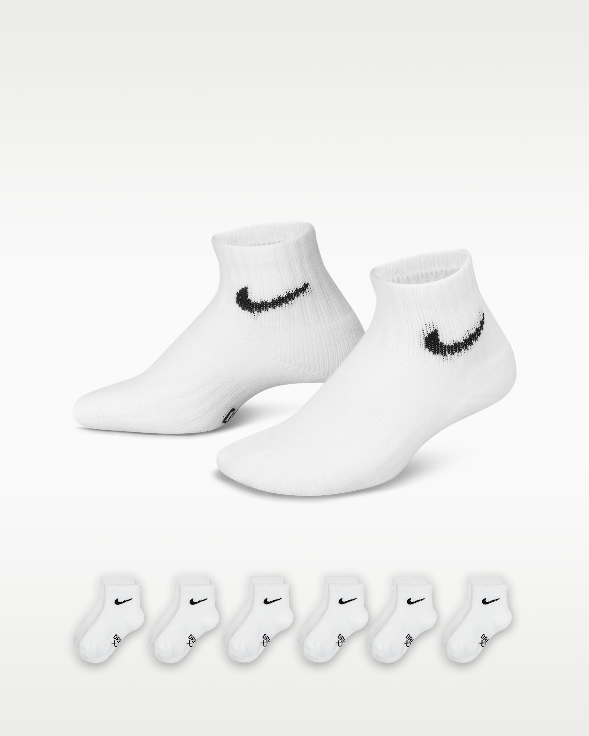 Nike Dri-FIT Performance Basics Little Kids' Quarter Socks (6 Pairs) - White