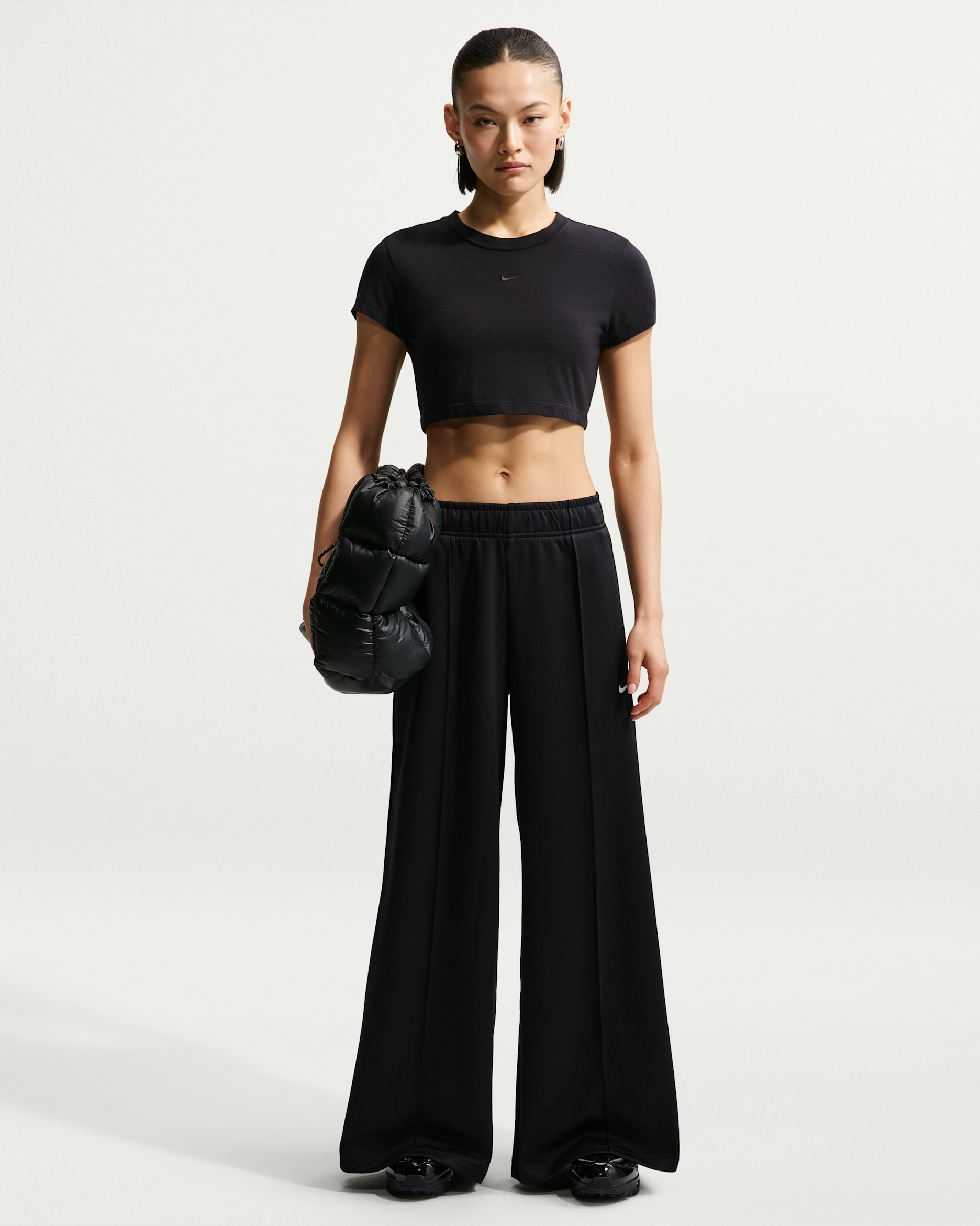 Nike Sportswear Women's Mid-Rise Wide-Leg Track Pants - Black/Black/Sail