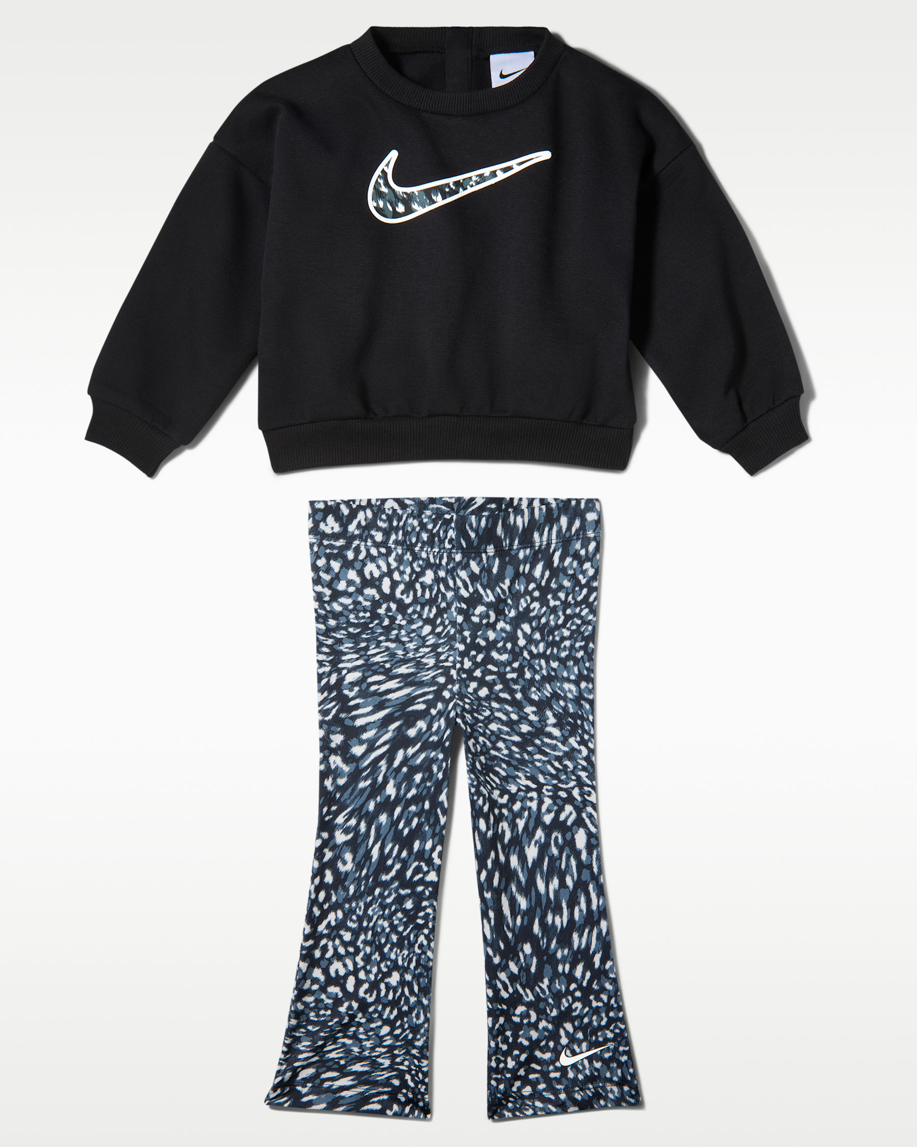 Souprava mikiny s kulatým výstřihem a legín s potiskem Nike pro kojence (12–24 měsíců) - Černá