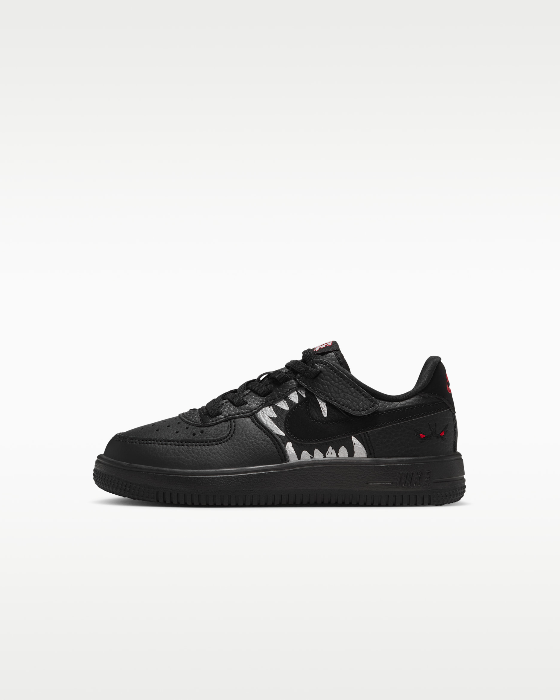 Nike Force 1 低筒鞋 LV8 EasyOn 小童鞋款 - 黑色/University Red/Metallic Silver/黑色