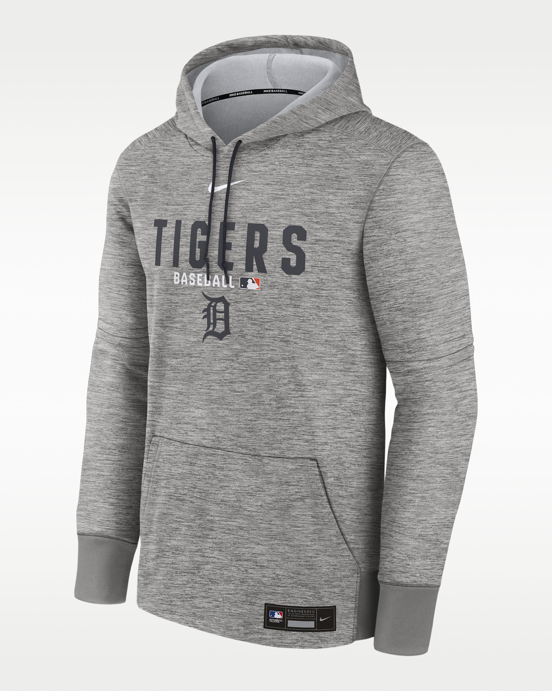 Detroit Tigers Authentic Collection Men's Nike Therma MLB Pullover Hoodie - Dark Grey Heather