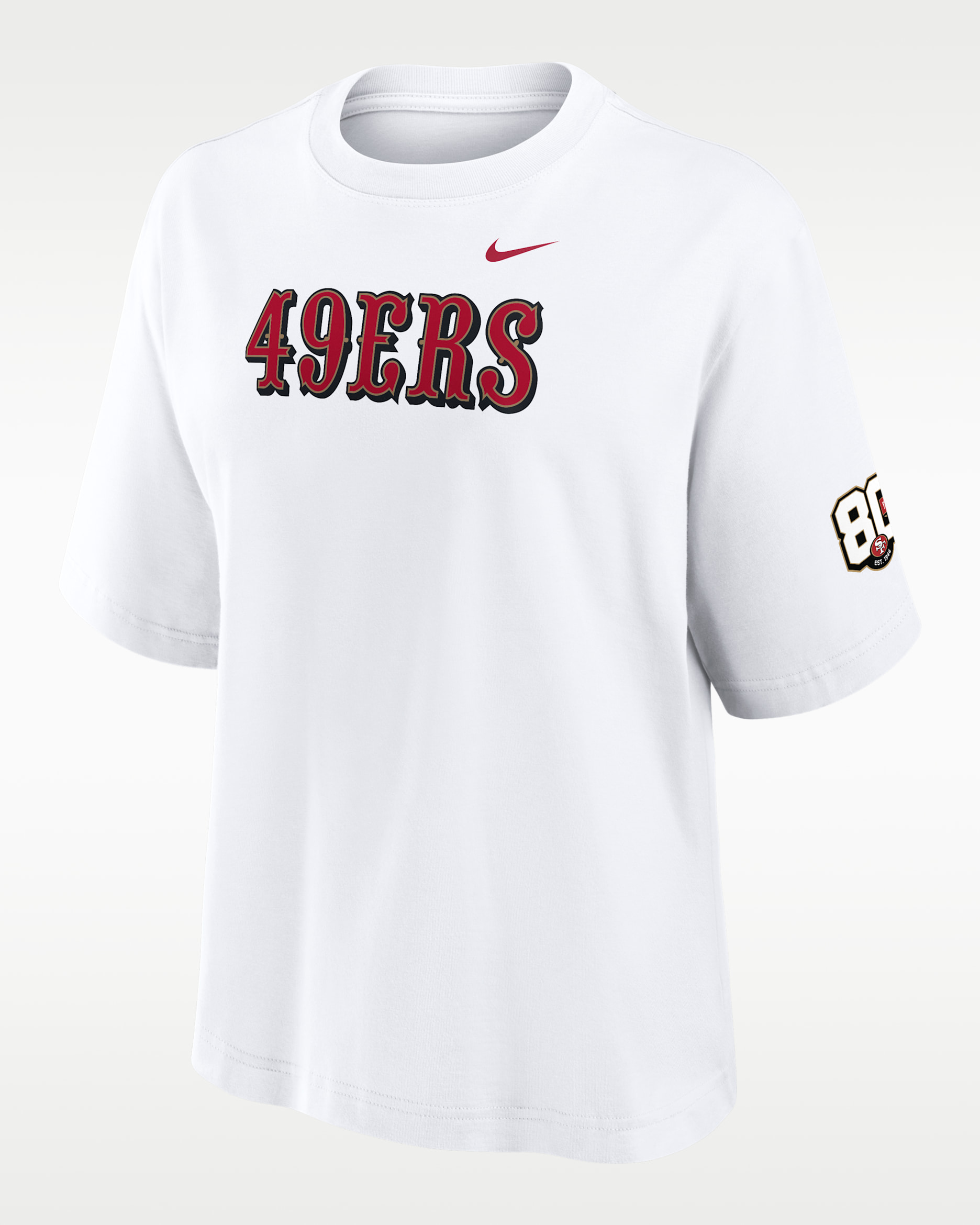San Francisco 49ers 80th Anniversary Boxy Women's Nike NFL T-Shirt - White