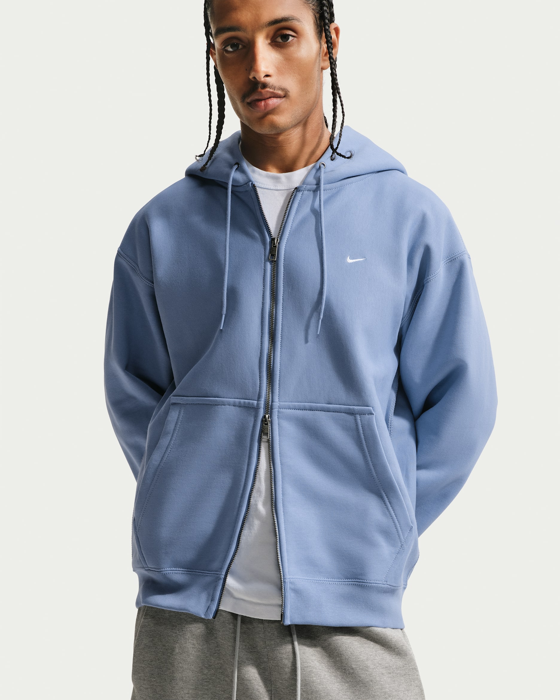 Nike Solo Swoosh Men's Full-Zip Fleece Hoodie - Work Blue/White