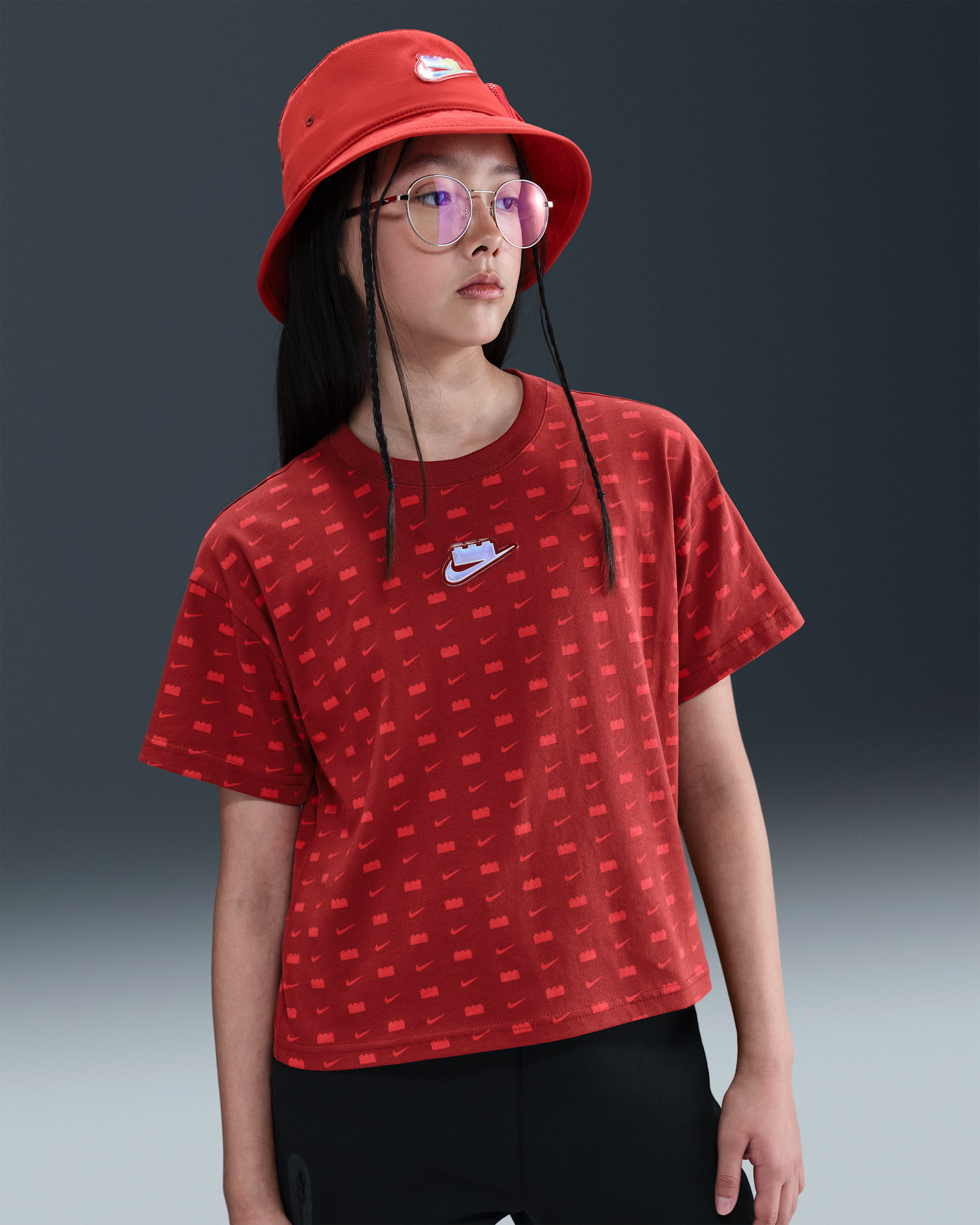 Nike x LEGO® Collection Girls' Cropped T-Shirt - Dark Cayenne