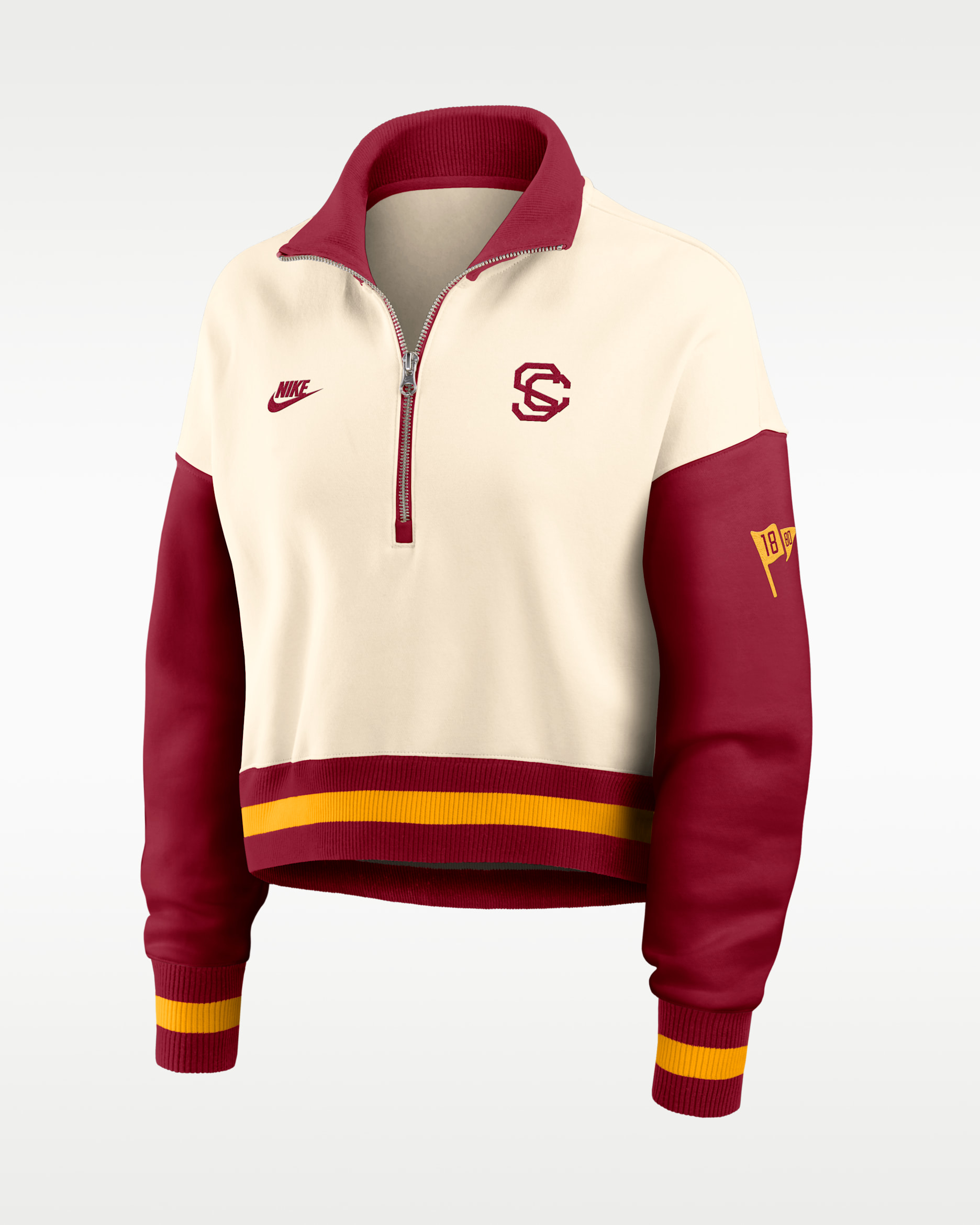 USC Legacy Women's Nike College Cropped Oversized 1/4-Zip Crew - Natural/Crimson