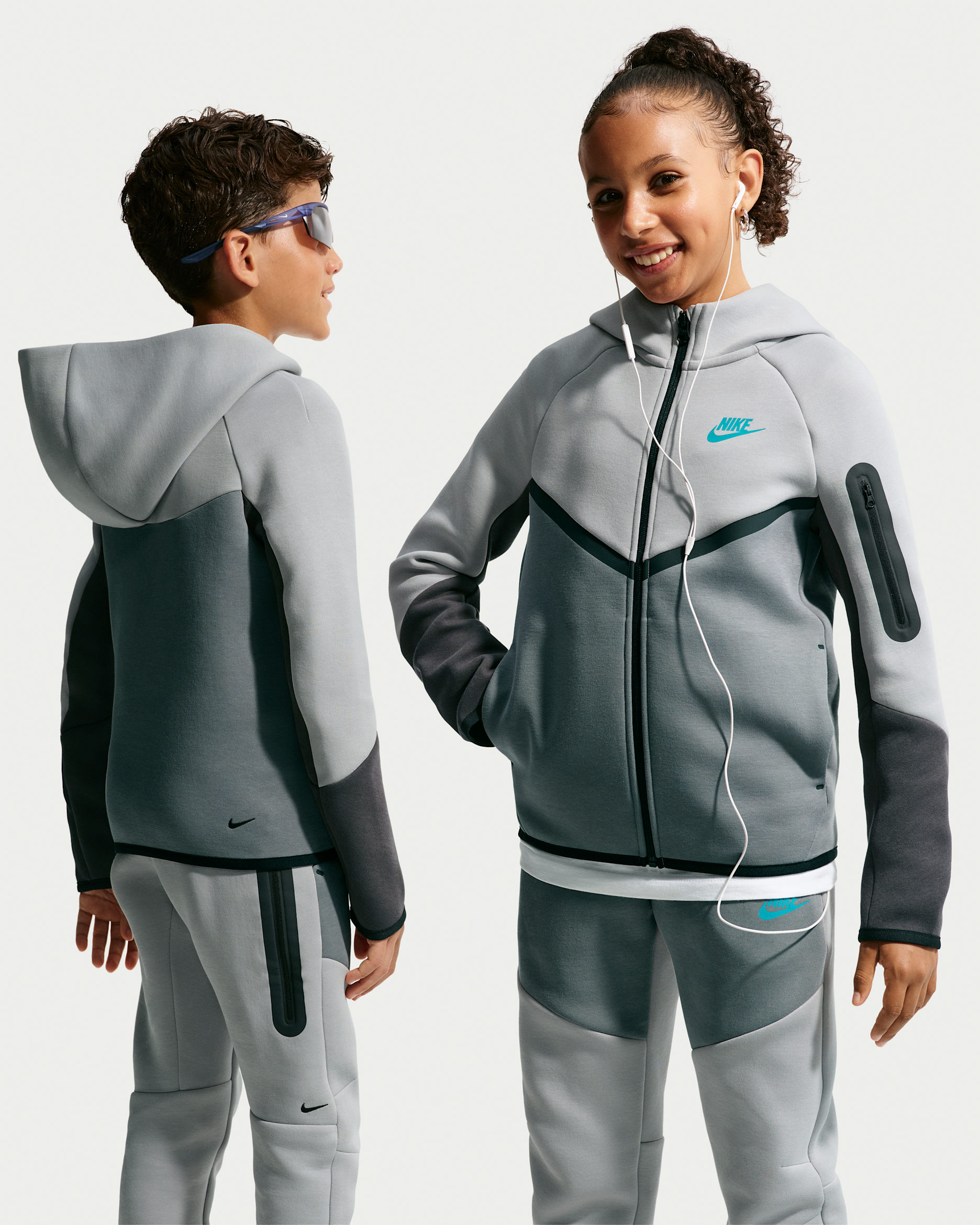Sweat à capuche et zip Nike Sportswear Tech Fleece pour ado - Light Smoke Grey/Smoke Grey/Anthracite/Noir