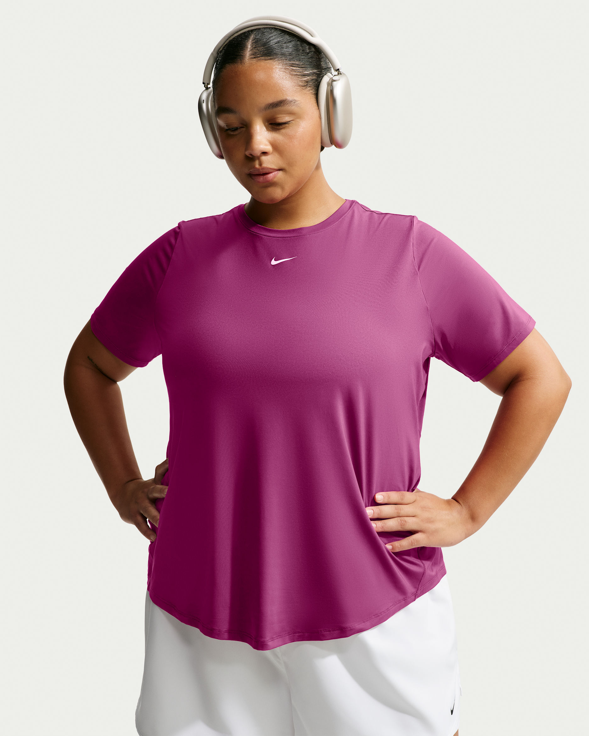 Nike One Classic Women's Dri-FIT Short-Sleeve Top (Plus Size) - True Berry/White