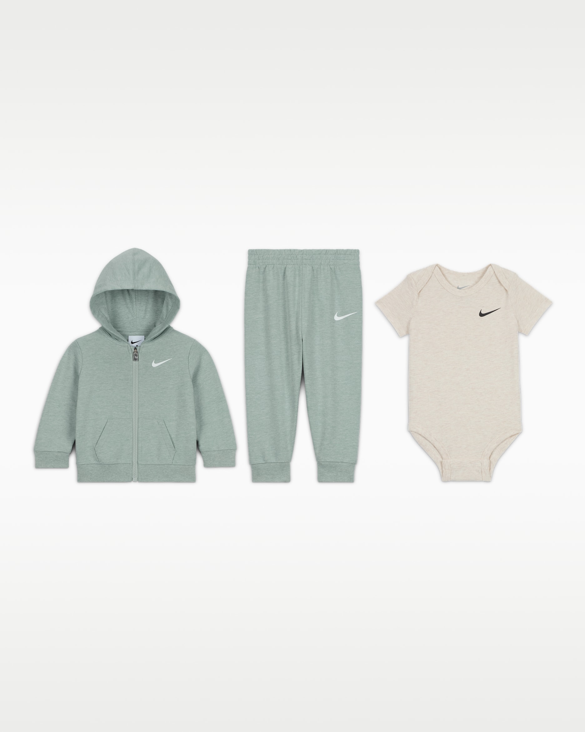 Conjunto de 3 piezas Nike con body y pants para bebé (de 0 a 6 meses) - Verde mica/Verde mica